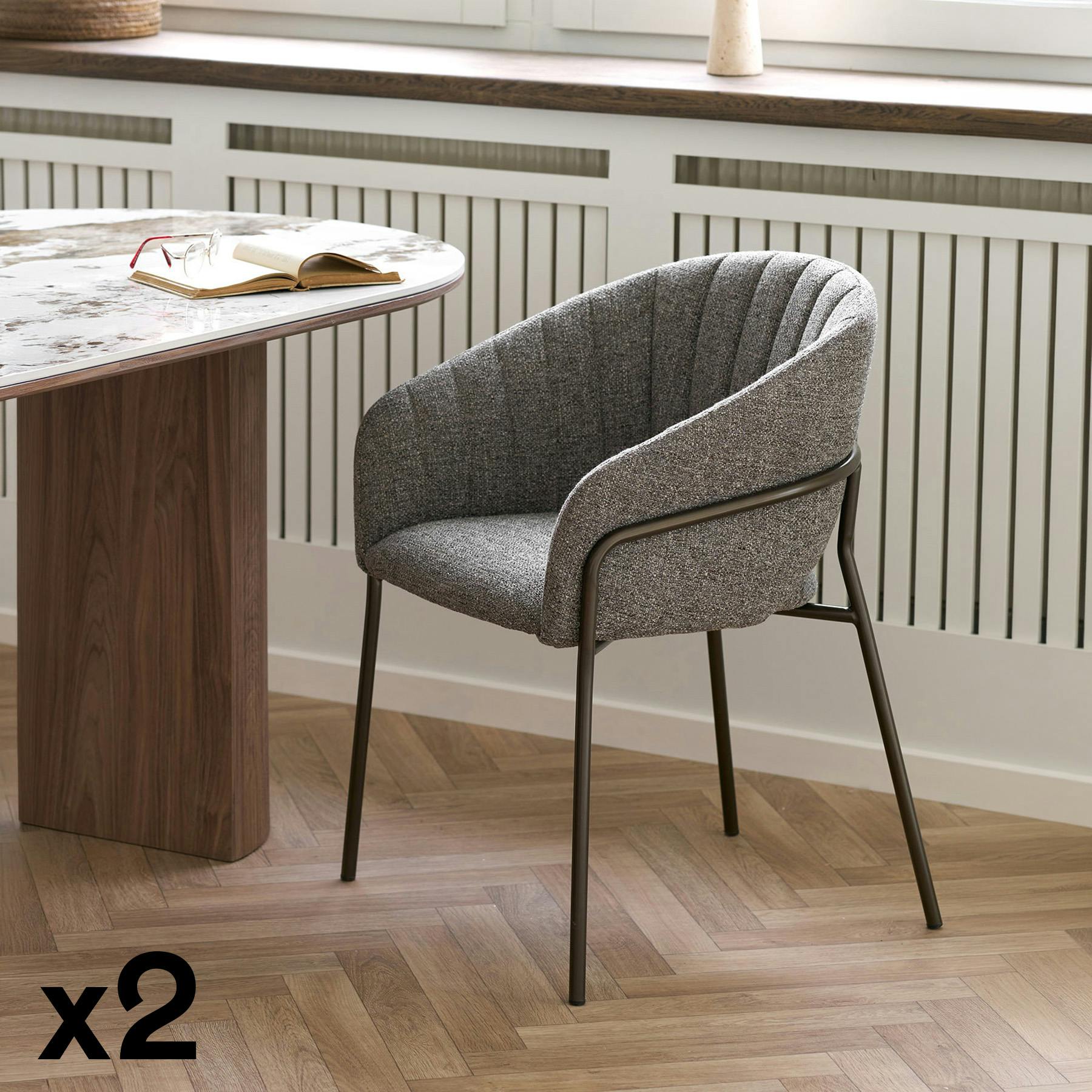 Fauteuil de table en tissu gris foncé, pieds chromés (lot de 2) BERLIN