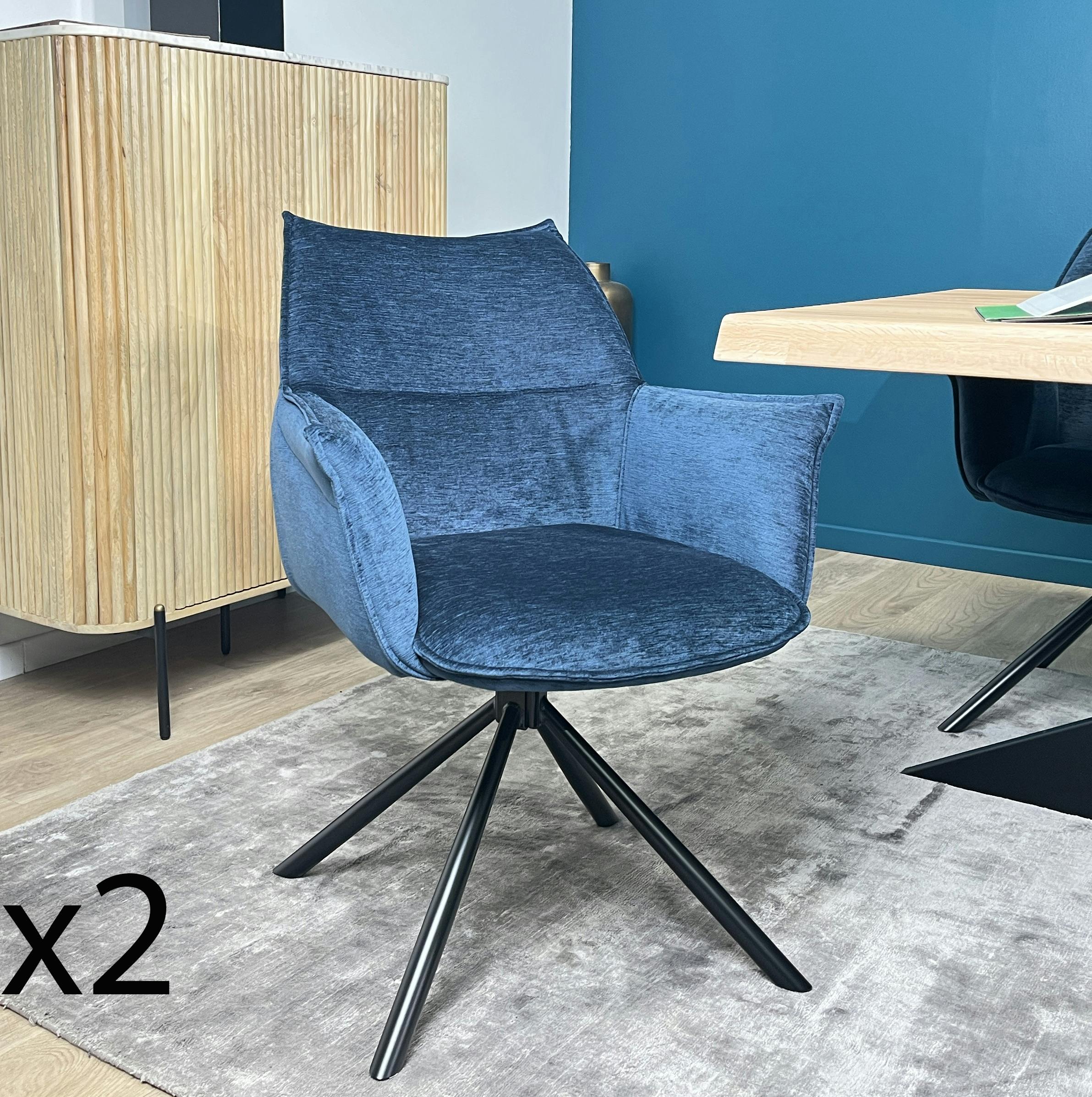 Fauteuil de table en velours bleu avec retour (lot de 2) PALERME