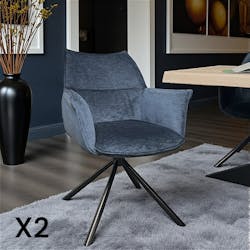 Fauteuil de table en velours bleu avec retour (lot de 2) PALERME