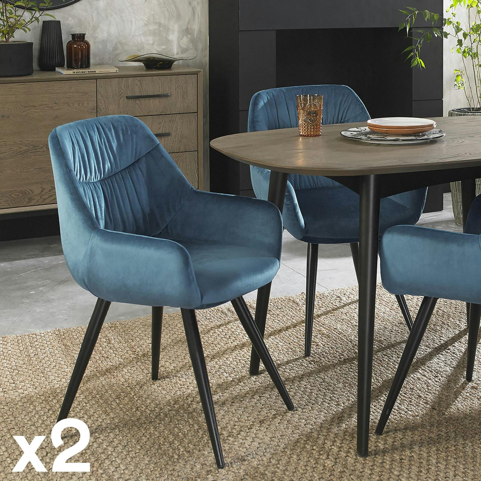 Fauteuil de table en velours bleu (lot de 2) ARLINGTON