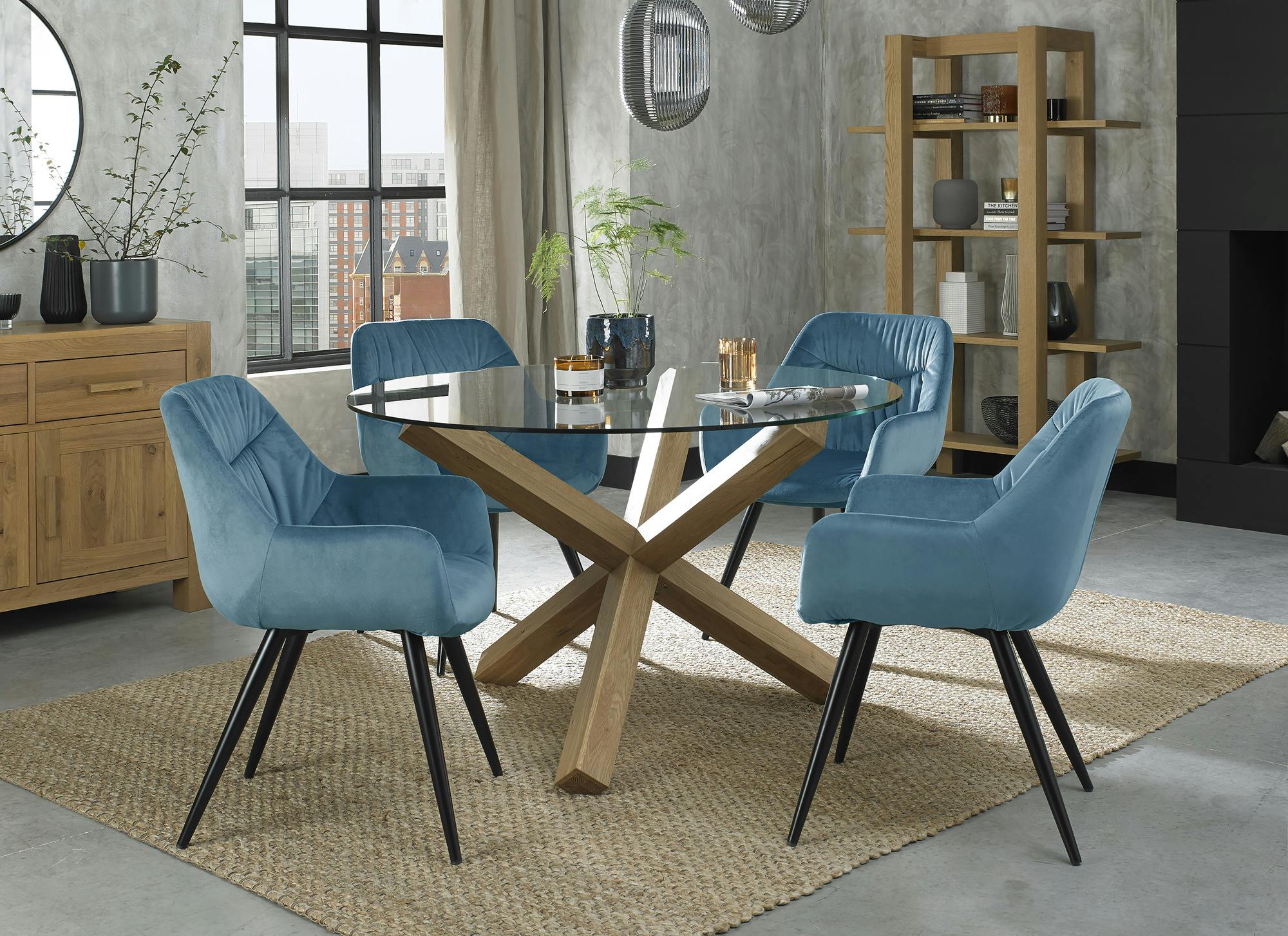 Fauteuil de table en velours bleu (lot de 2) ARLINGTON