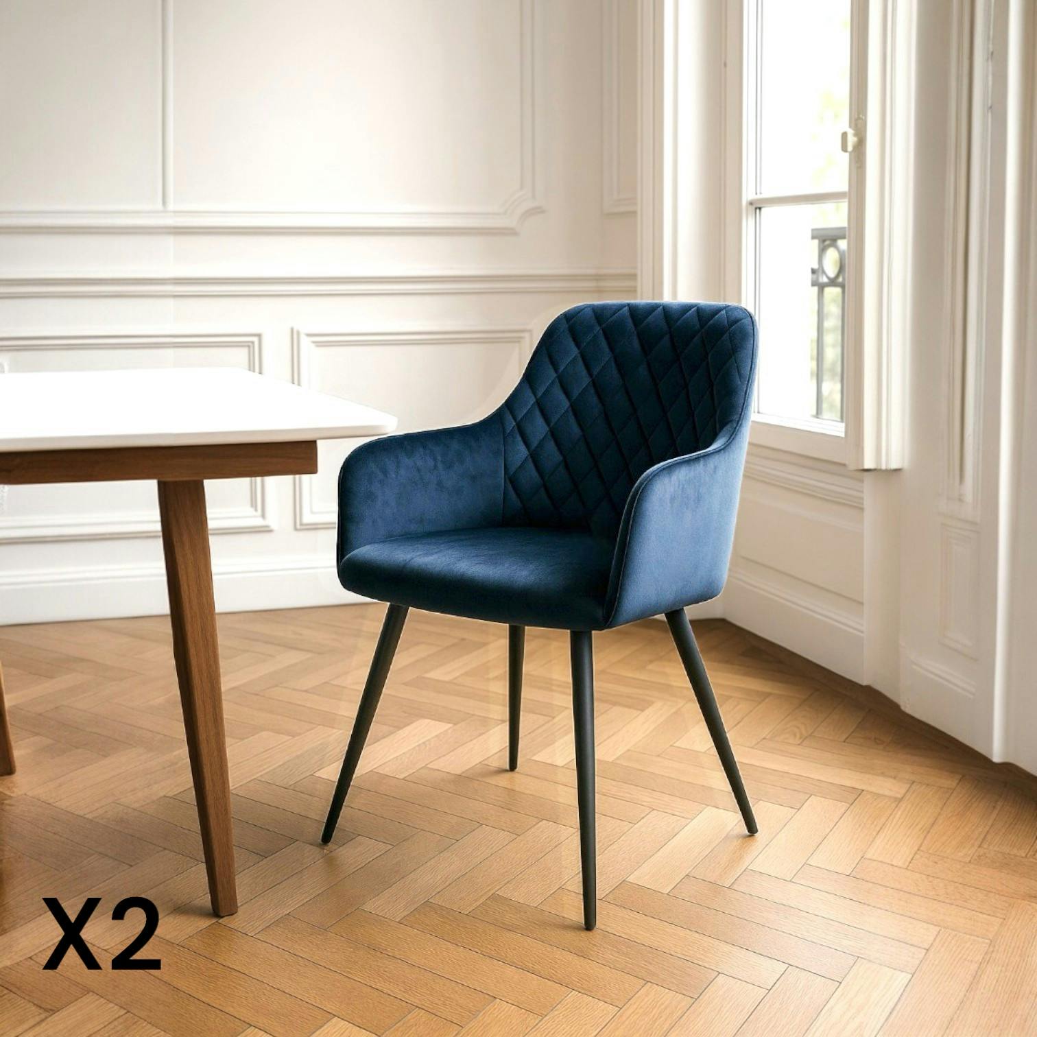 Fauteuil de table en velours bleu nuit (lot de 2) SAVONE