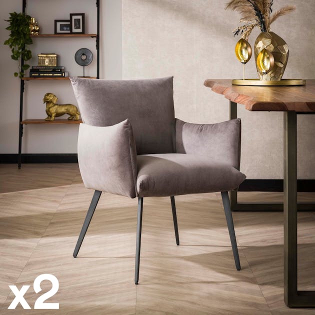 TRESSIE - Lot de 6 Fauteuils Gris avec Pieds Métalliques TRESSIE - Lot de 6 Fauteuils Gris avec Pieds Métalliques