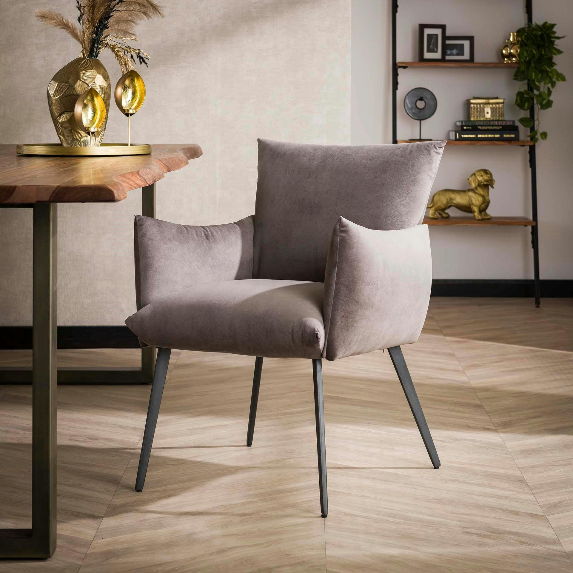 Fauteuil de table en velours gris effet coussin (lot de 2) MELBOURNE