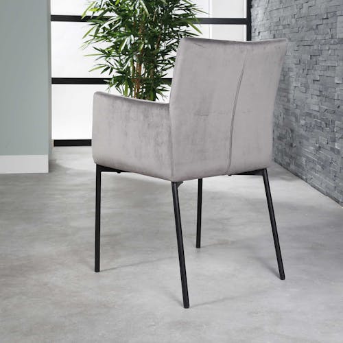 Chaise fauteuil en tissu velours gris pieds metal style contemporain