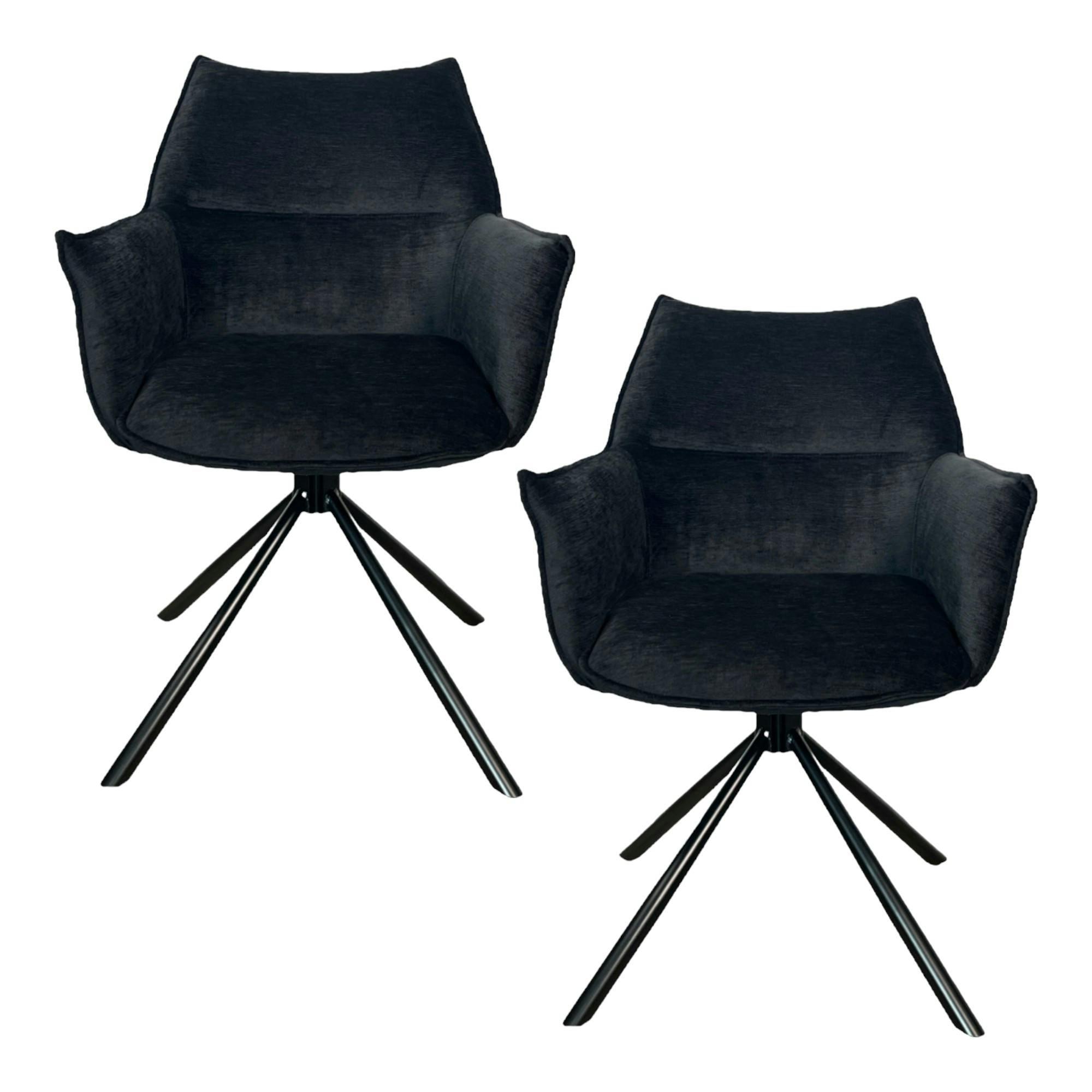 Fauteuil de table en velours noir avec retour (lot de 2) PALERME