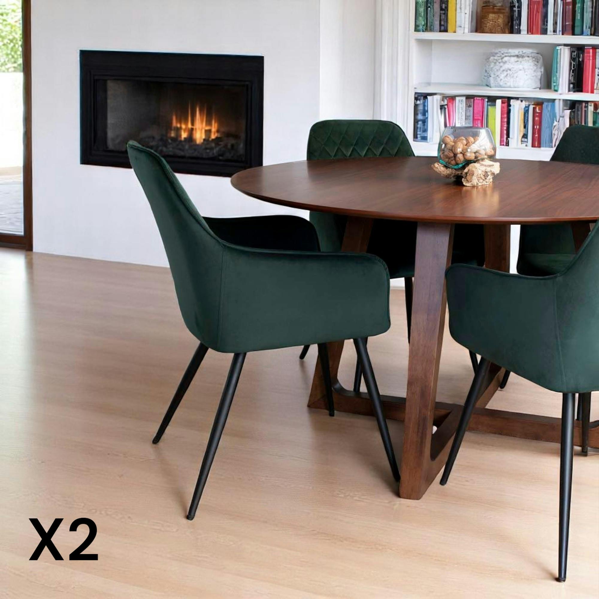 Fauteuil de table en velours vert (lot de 2) SAVONE