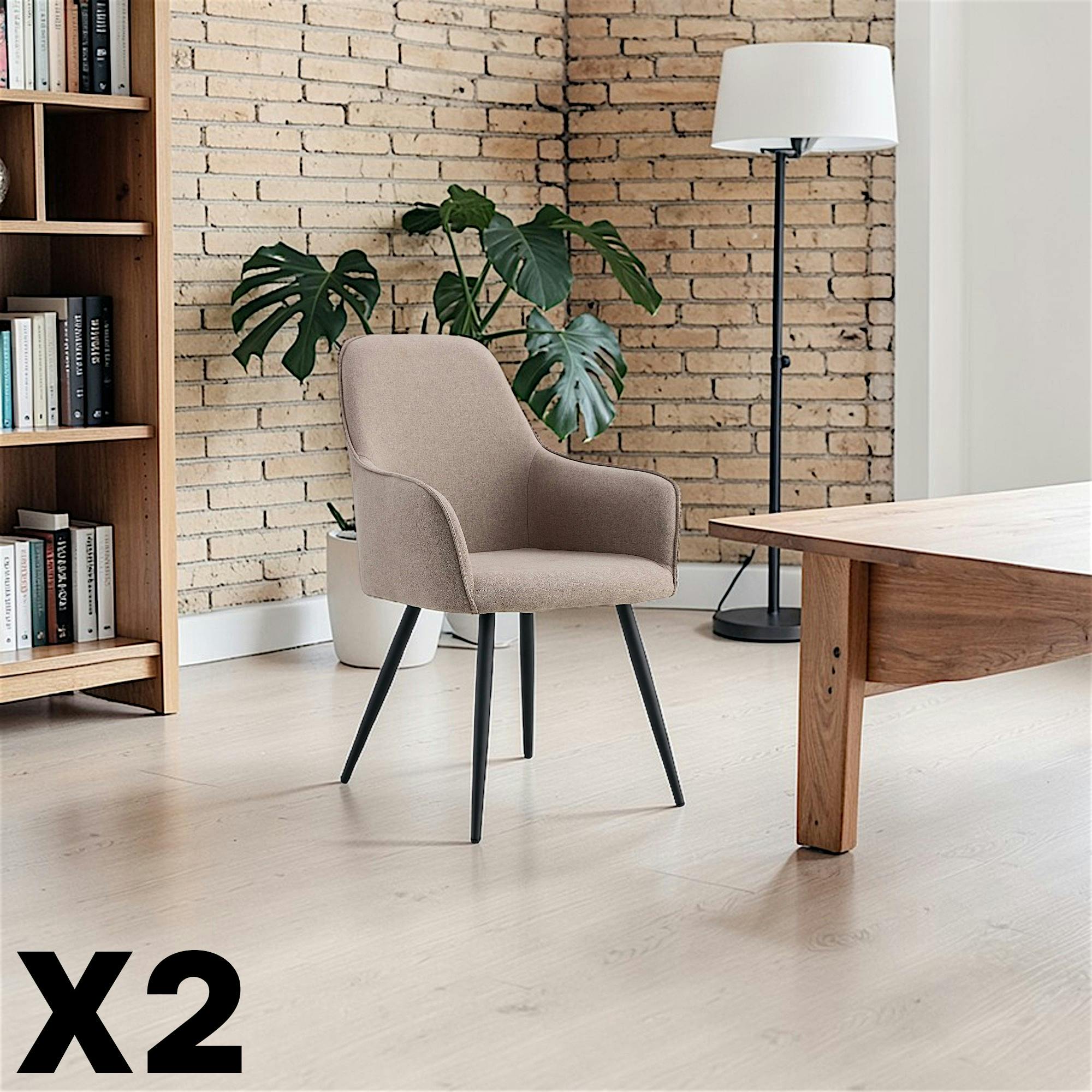 Fauteuil de table grège passepoilé (lot de 2) BERLIN