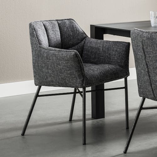 Chaise fauteuil en tissu gris pieds metal style contemporain