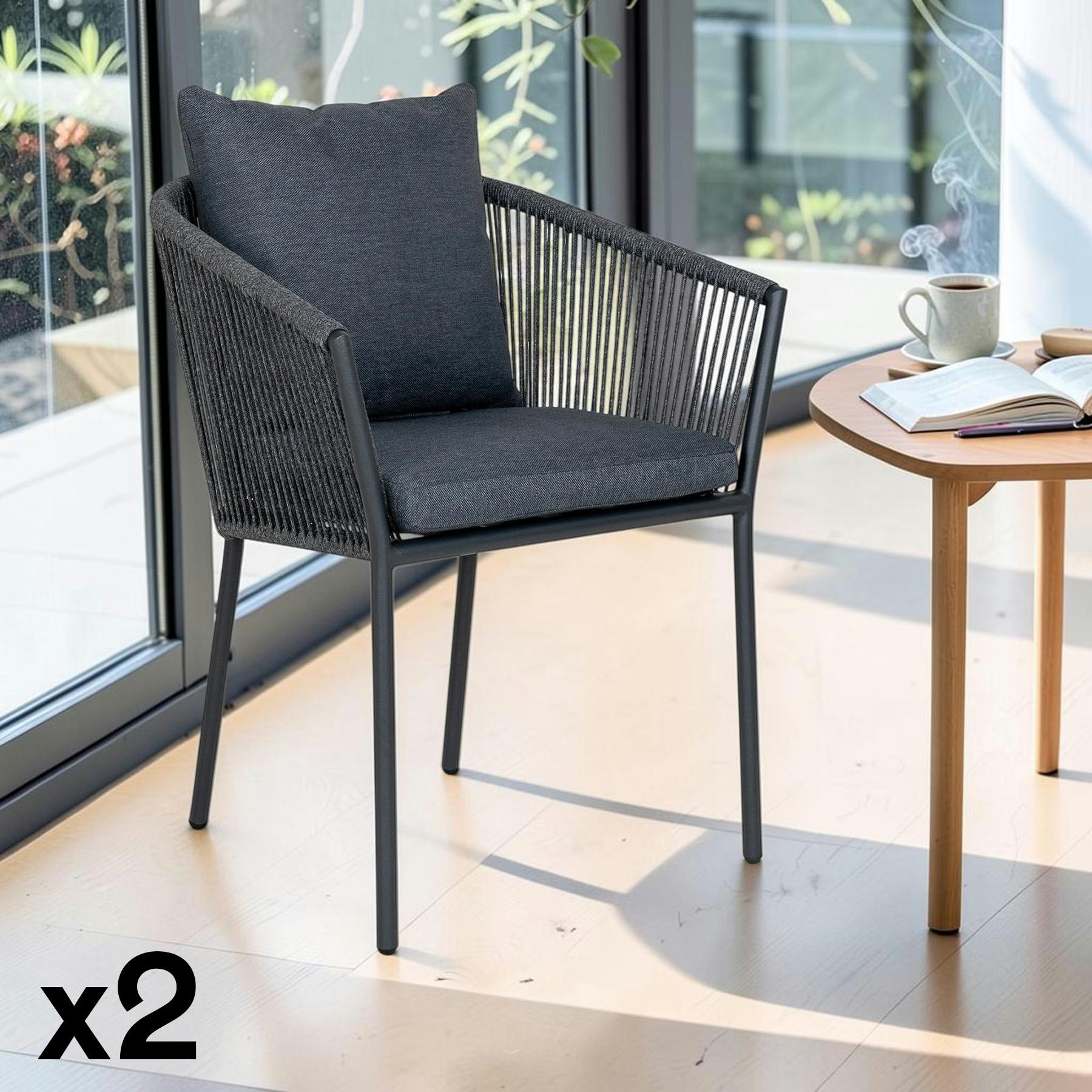 Fauteuil de table gris en corde (lot de 2) GRENADE