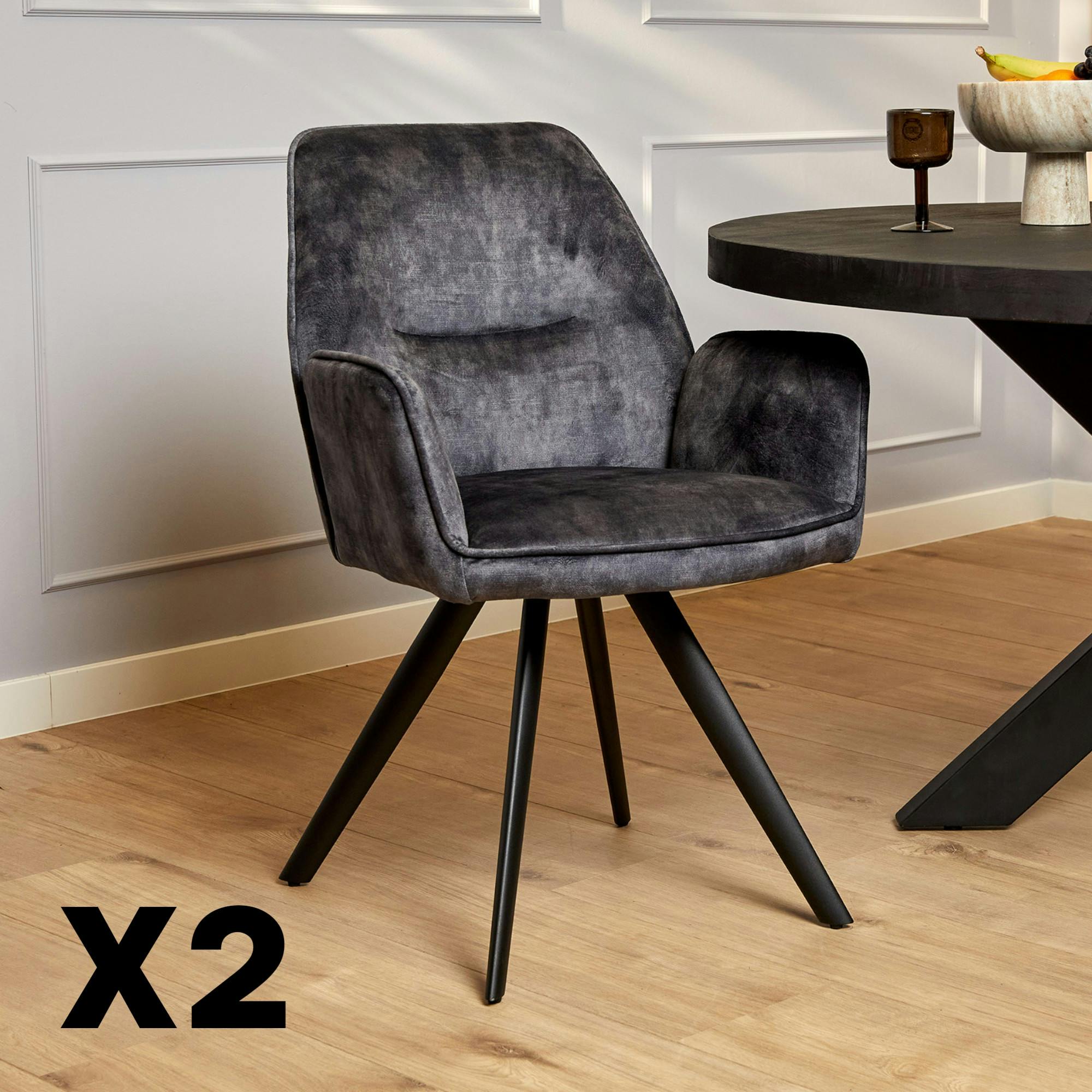 Fauteuil de table gris foncé moderne (lot de 2) CORTINA