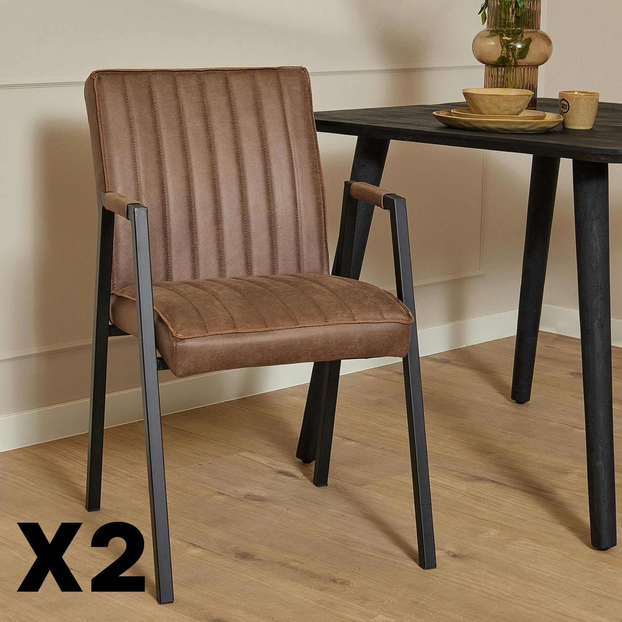 Fauteuil de table marron à bandes (lot de 2) CORTINA