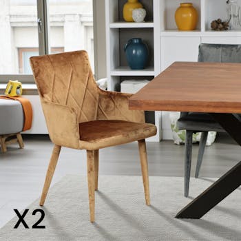 Fauteuil de table moderne en velours doré (lot de 2) HAWAI