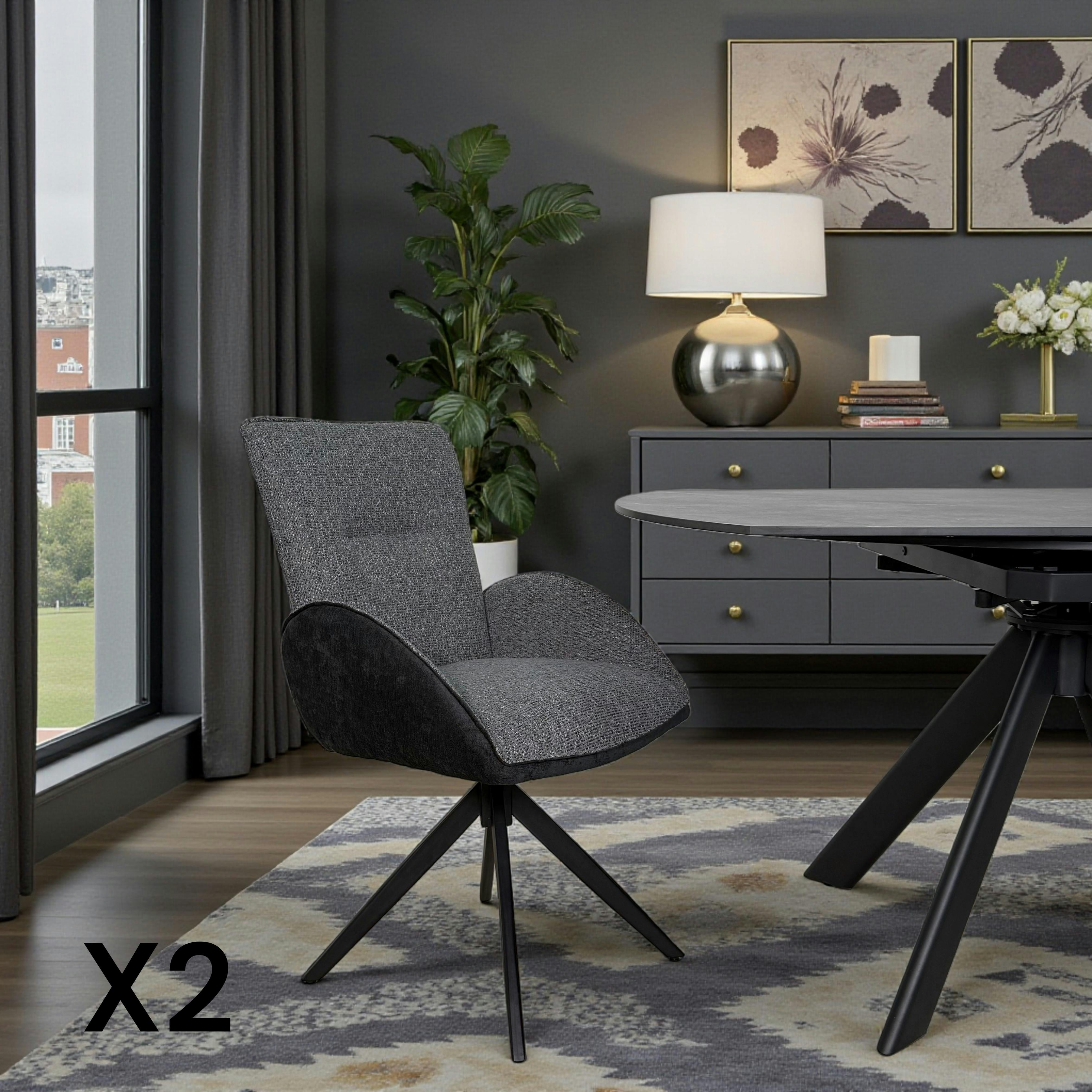 Fauteuil de table pivotant anthracite, bi-matière (lot de 2) AGADE