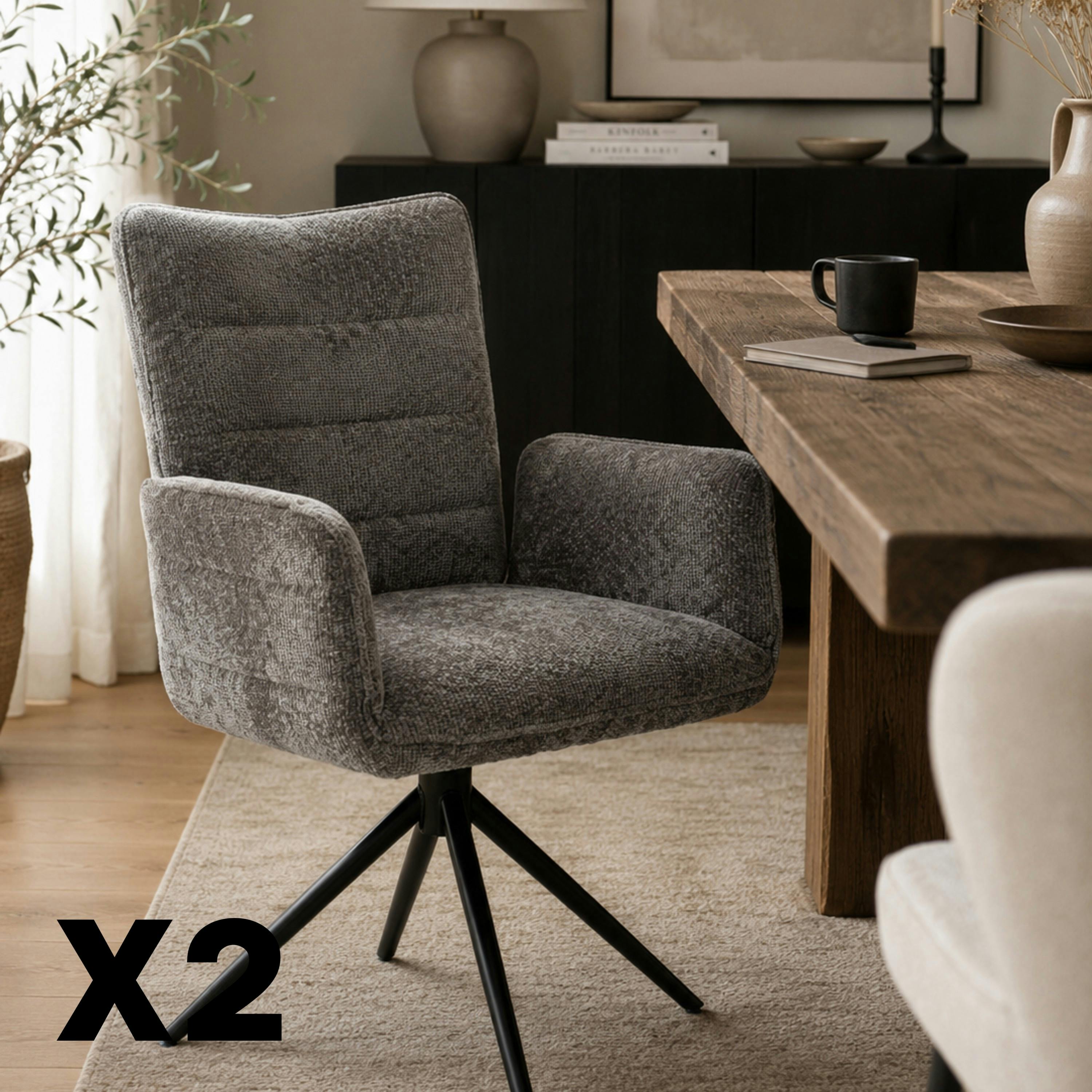 Fauteuil de table pivotant anthracite en tissu texturé (x2) RIVANO