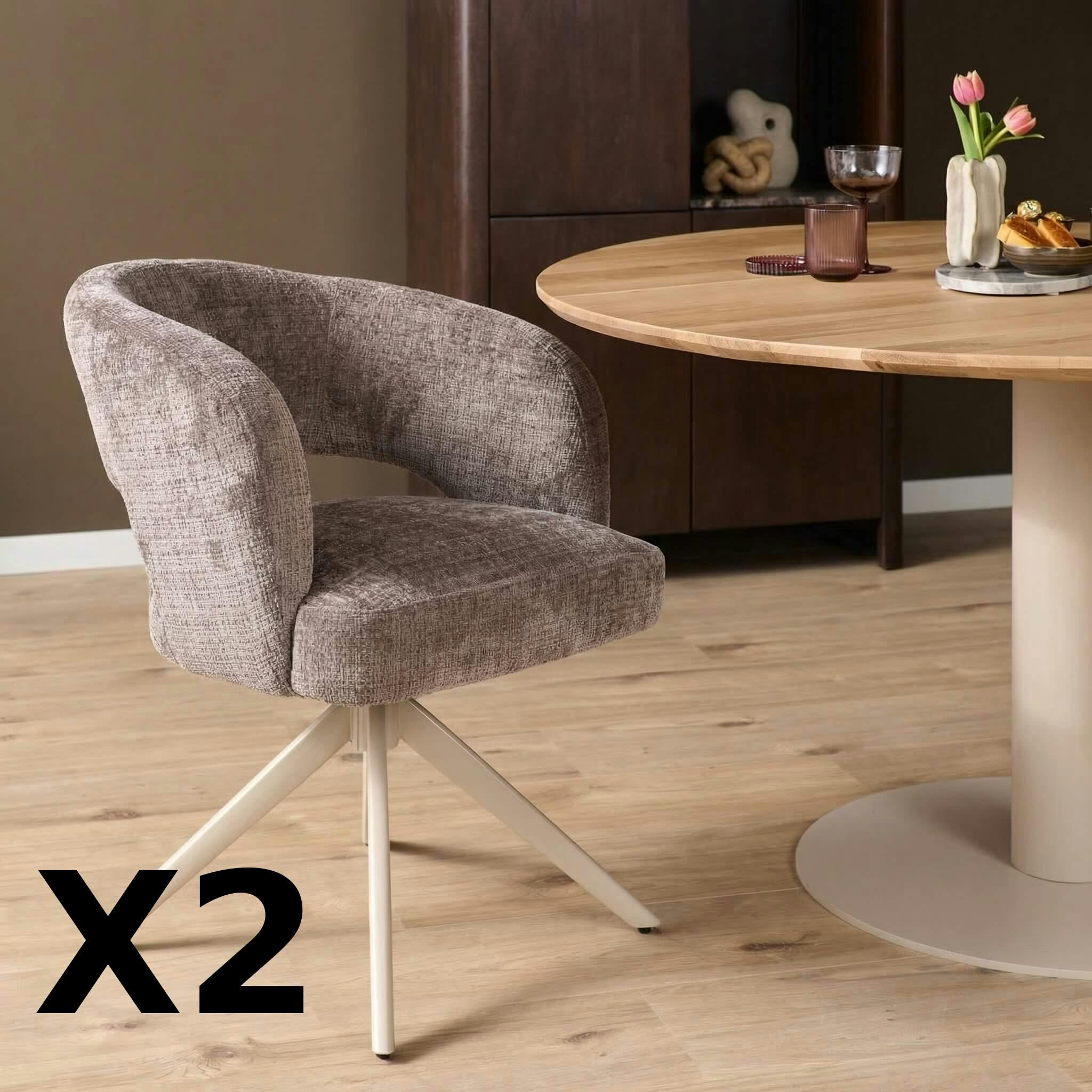 Fauteuil de table pivotant argile à pied beige (x2) CORTINA