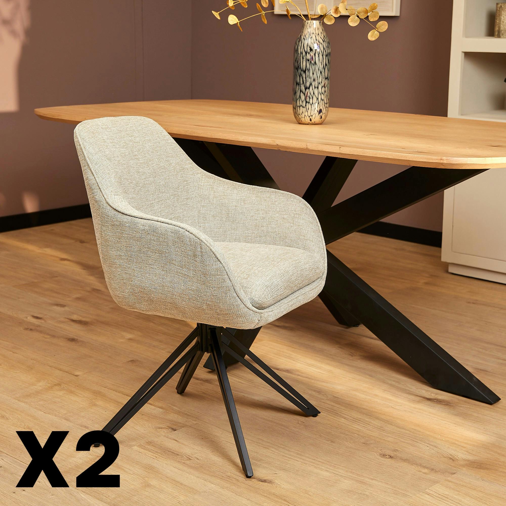 Fauteuil de table pivotant beige à poignée (lot de 2) CORTINA