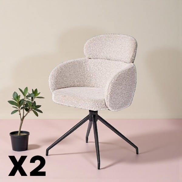 Fauteuil de table pivotant beige bouclette (lot de 2) LOMBARDIE