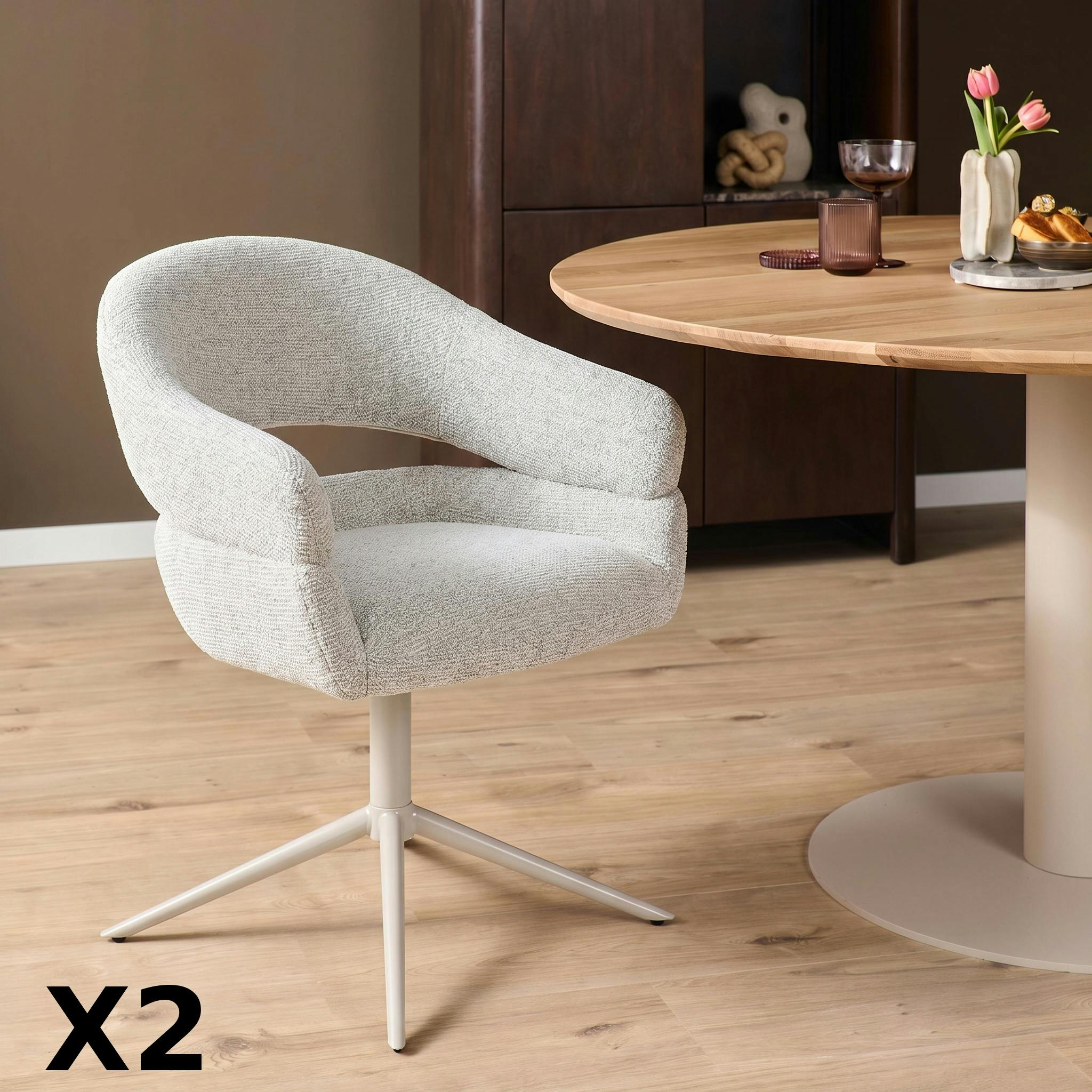 Fauteuil de table pivotant beige pied assorti (x2) CORTINA