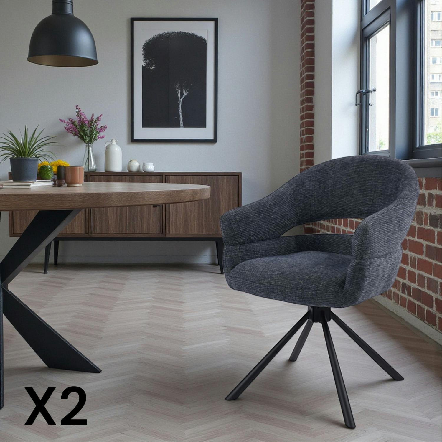 Fauteuil de table pivotant bleu à dos ouvert (lot de 2) IENA