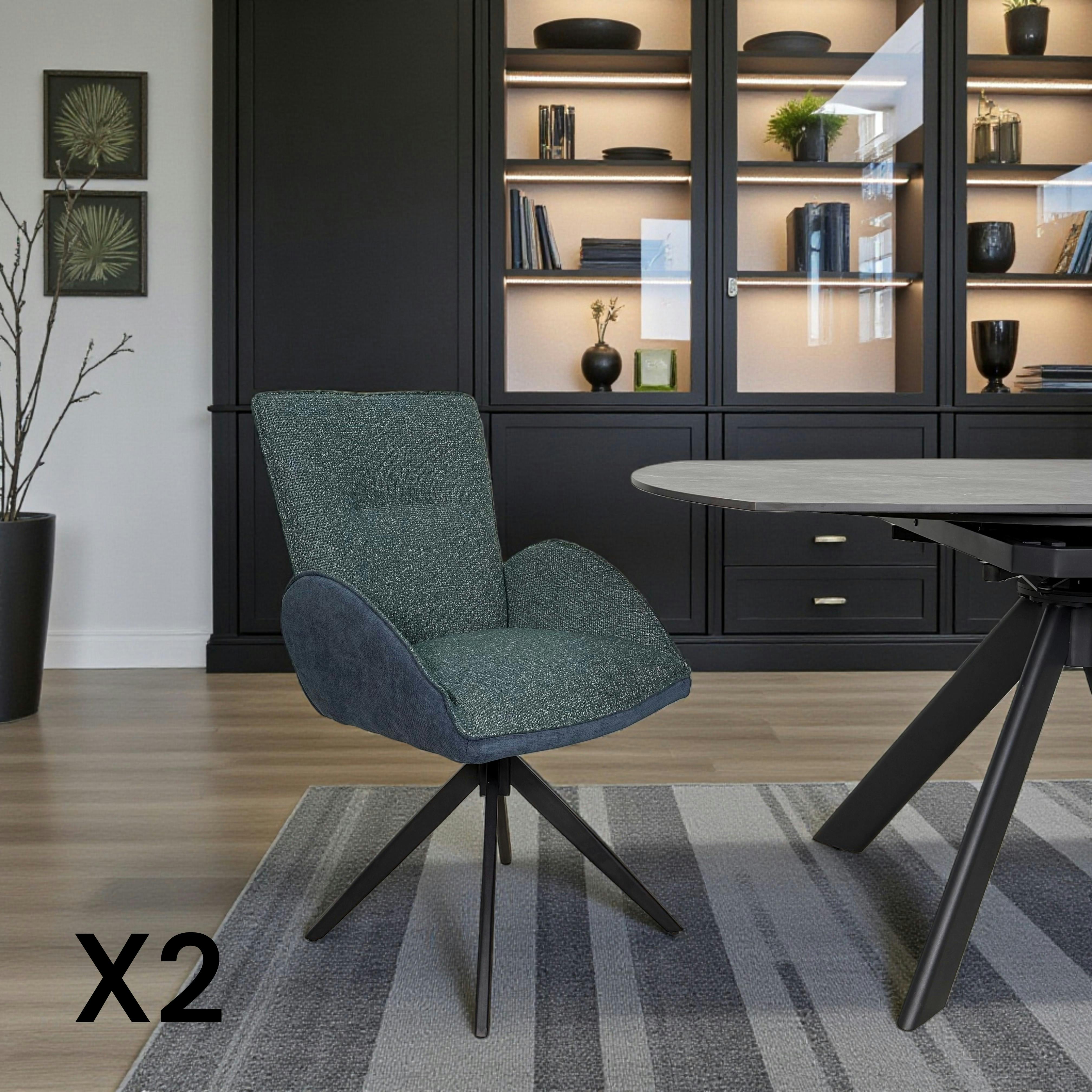 Fauteuil de table pivotant bleu, bi-matière (lot de 2) AGADE