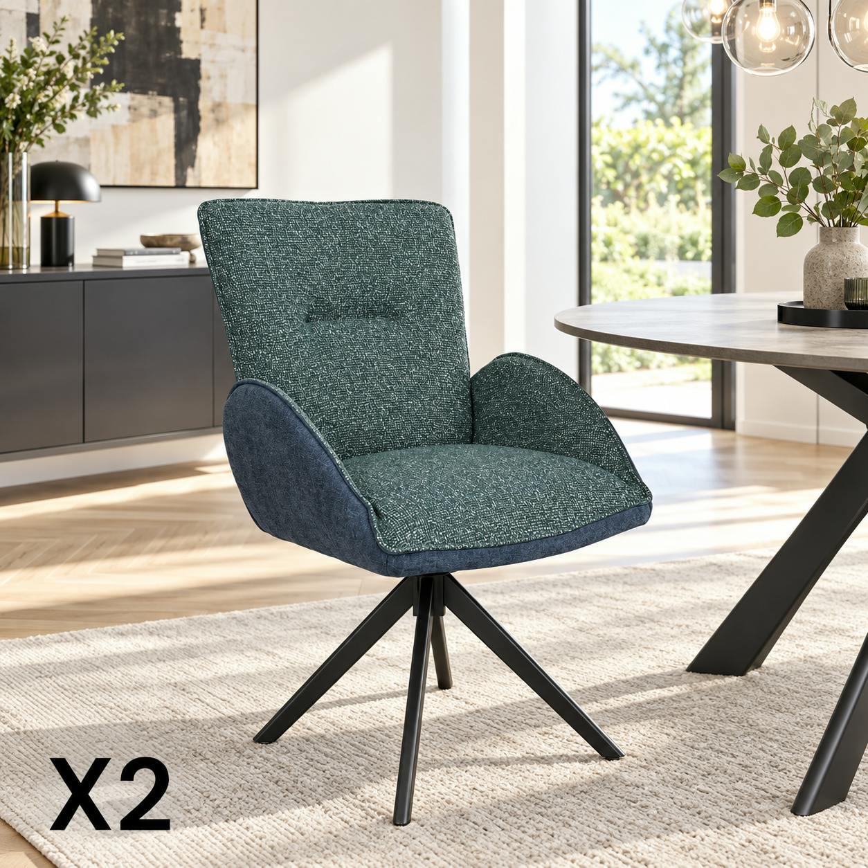 Fauteuil de table pivotant bleu, bi-matière (lot de 2) AGADE