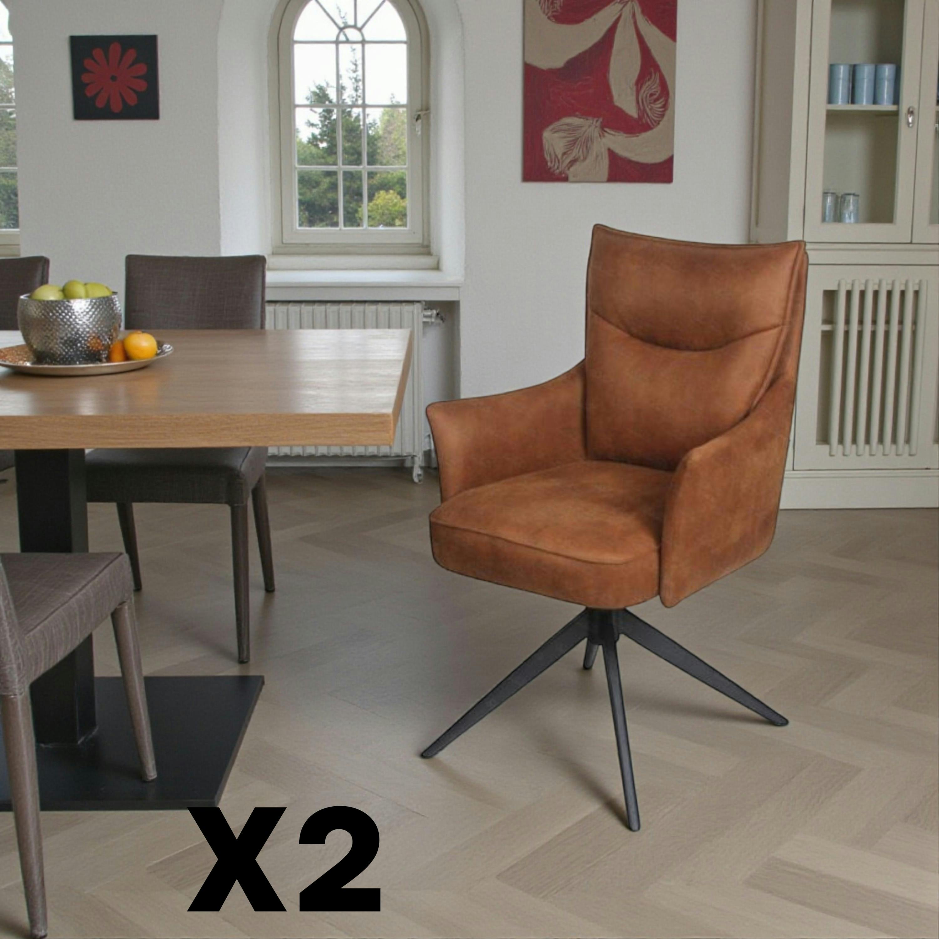 Fauteuil de table pivotant cognac à poignée (lot de 2) LOMBARDIE