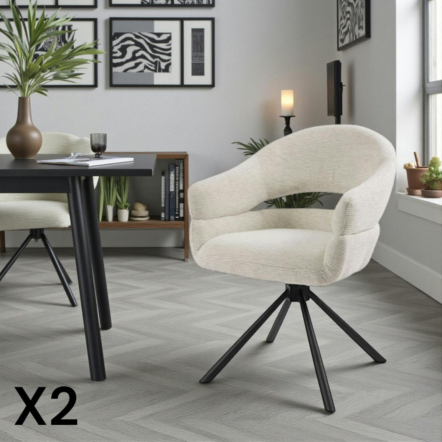 Fauteuil de table pivotant crème à dos ouvert (lot de 2) IENA