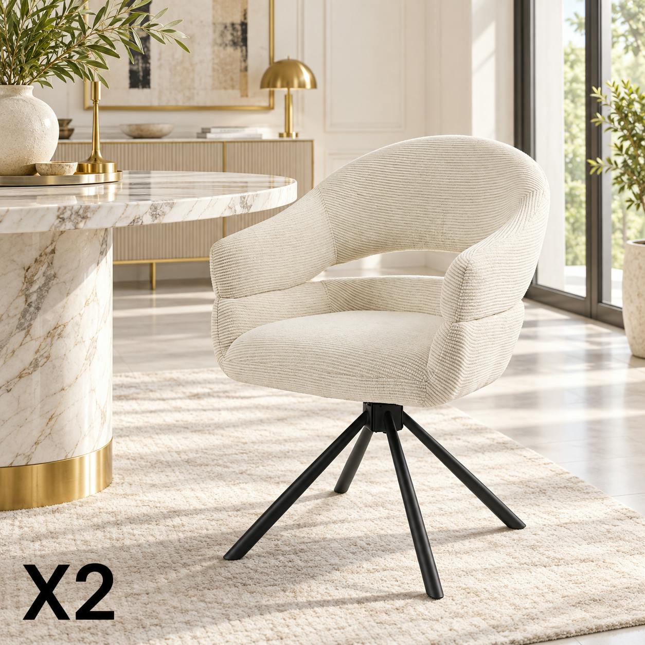 Fauteuil de table pivotant crème à dos ouvert (lot de 2) IENA
