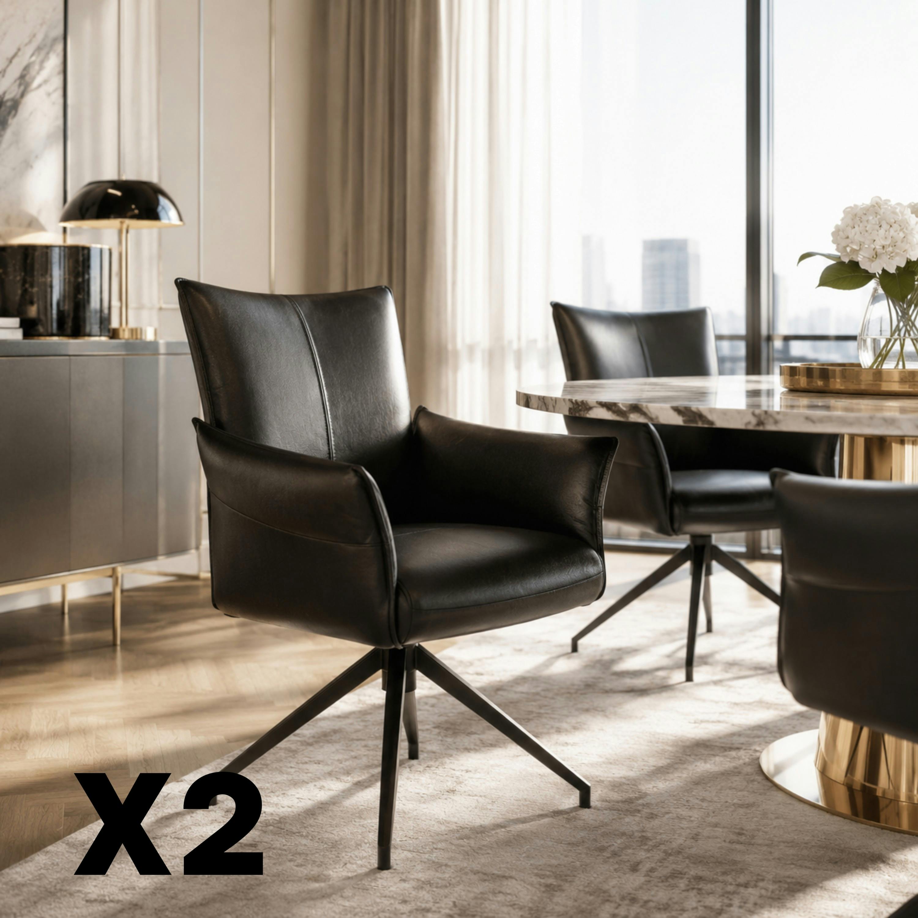Fauteuil de table pivotant cuir noir (x2) LOMBARDIE