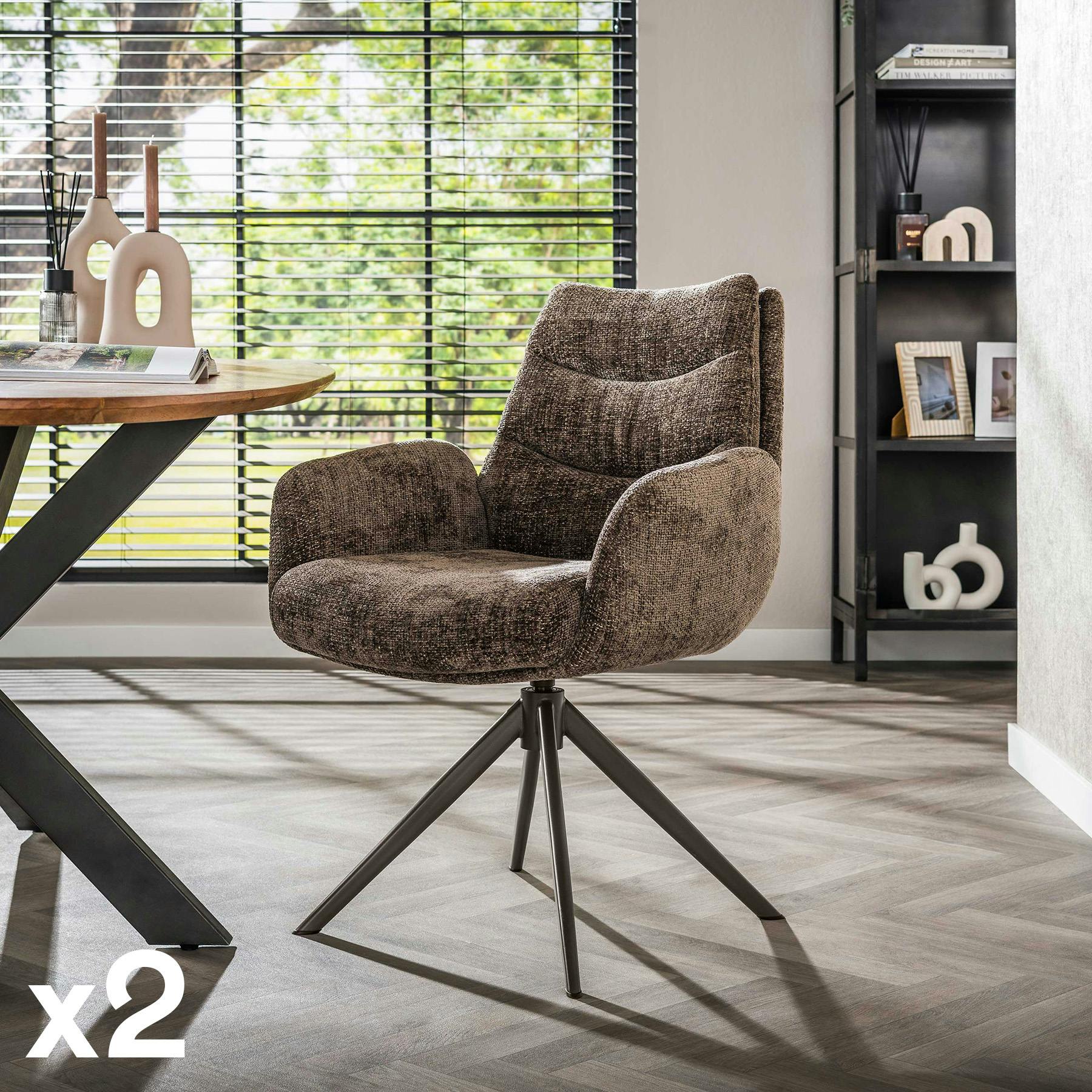 Fauteuil de table pivotant en tissu chenille taupe (x2) TAJ