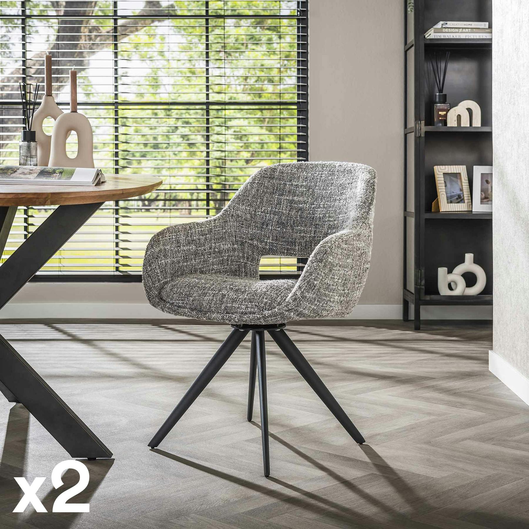 Fauteuil de table pivotant en tissu gris chiné (lot de 2) CREEK