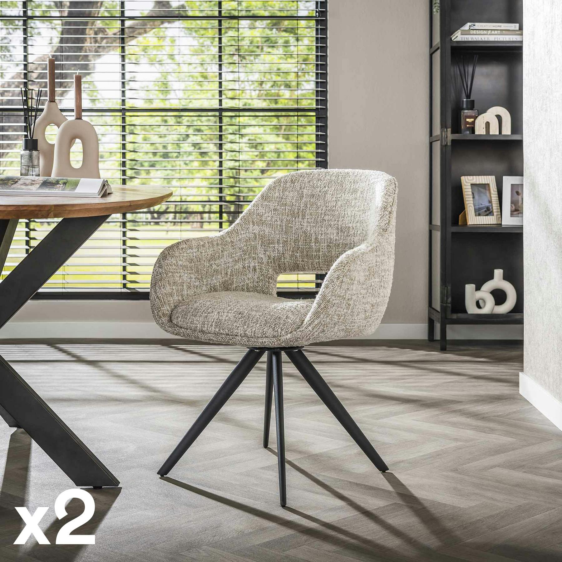 Fauteuil de table pivotant en tissu gris clair chiné (lot de 2) CREEK