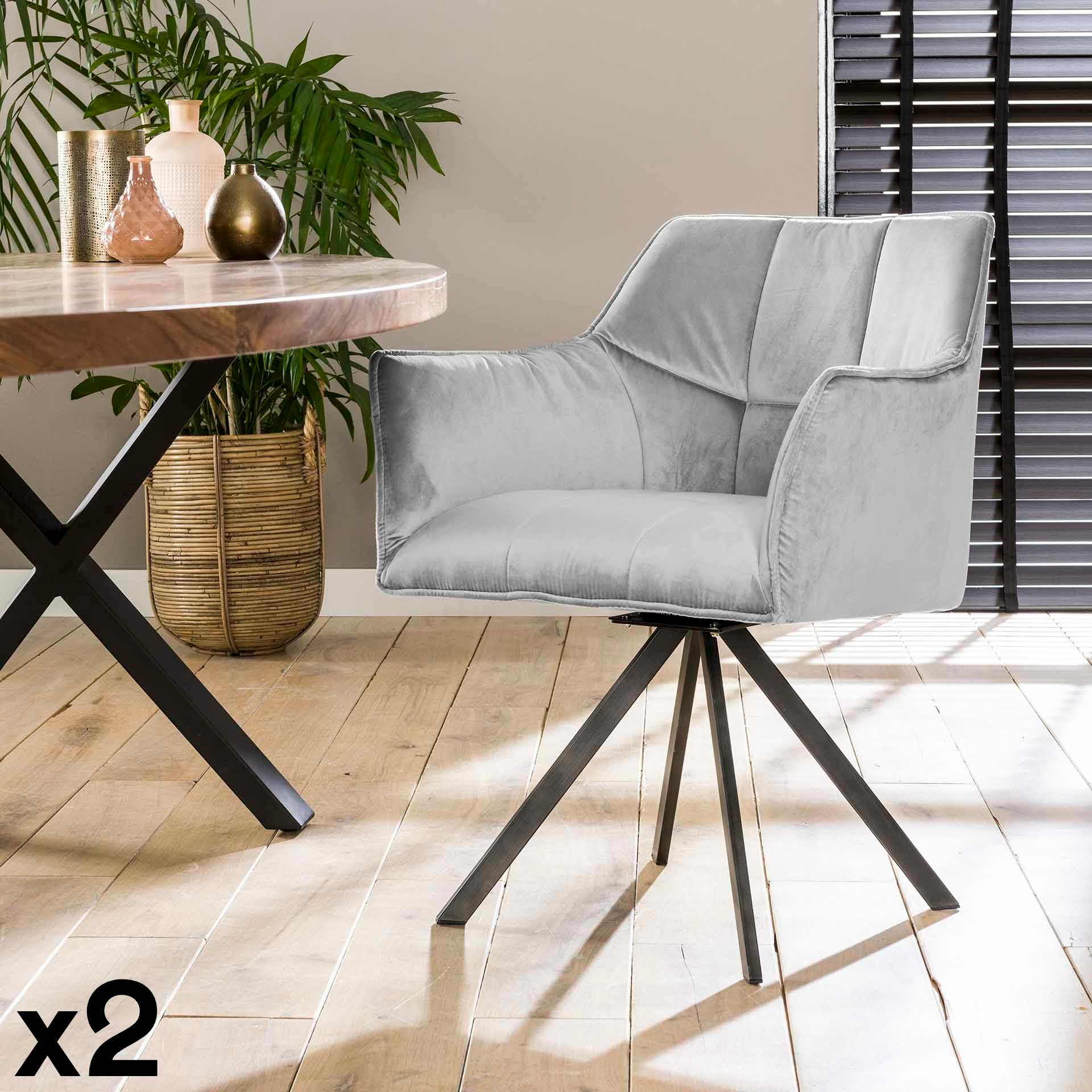 Fauteuil de table pivotant en velours gris (lot de 2) MELBOURNE