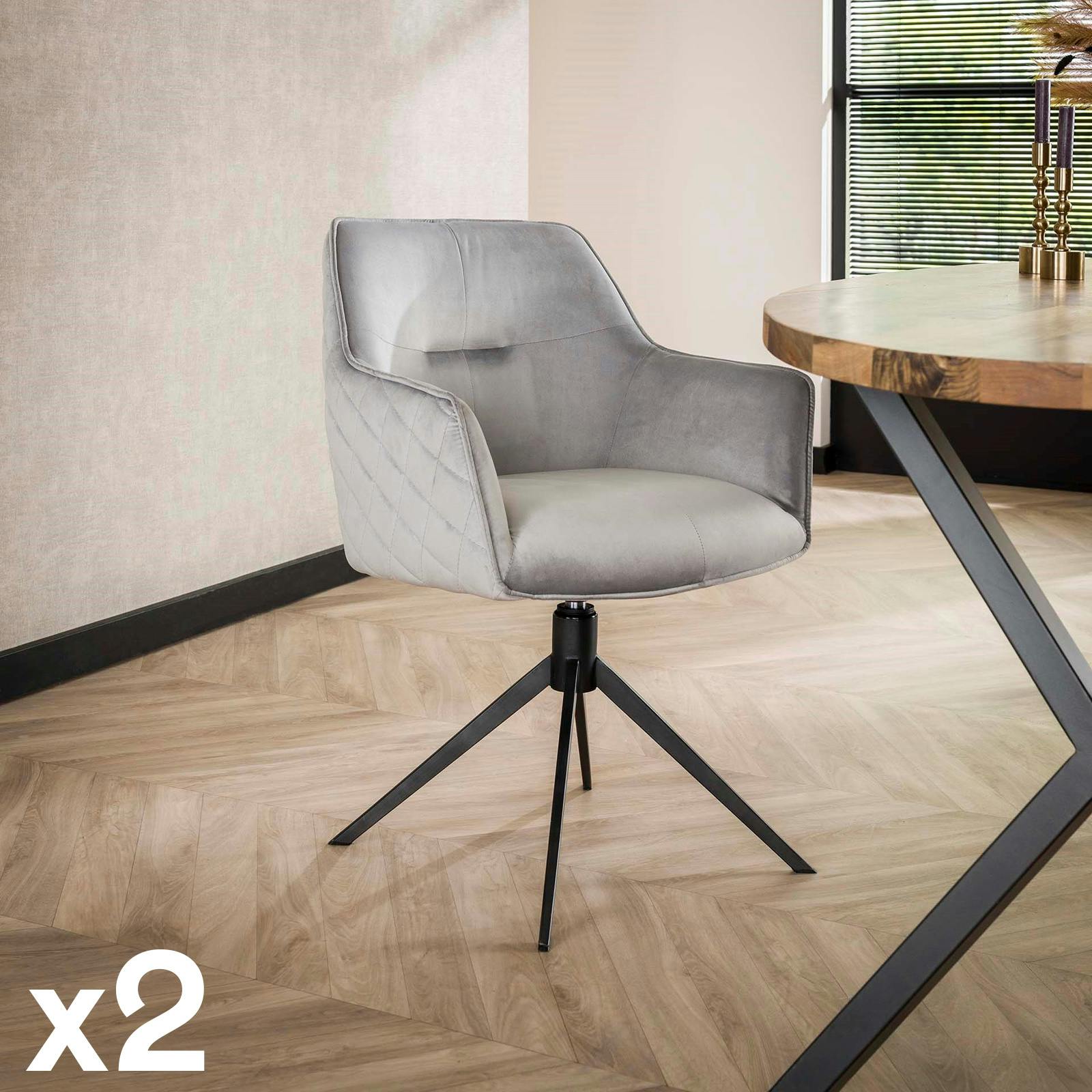 Fauteuil de table pivotant en velours gris motif damier (lot de 2) MELBOURNE