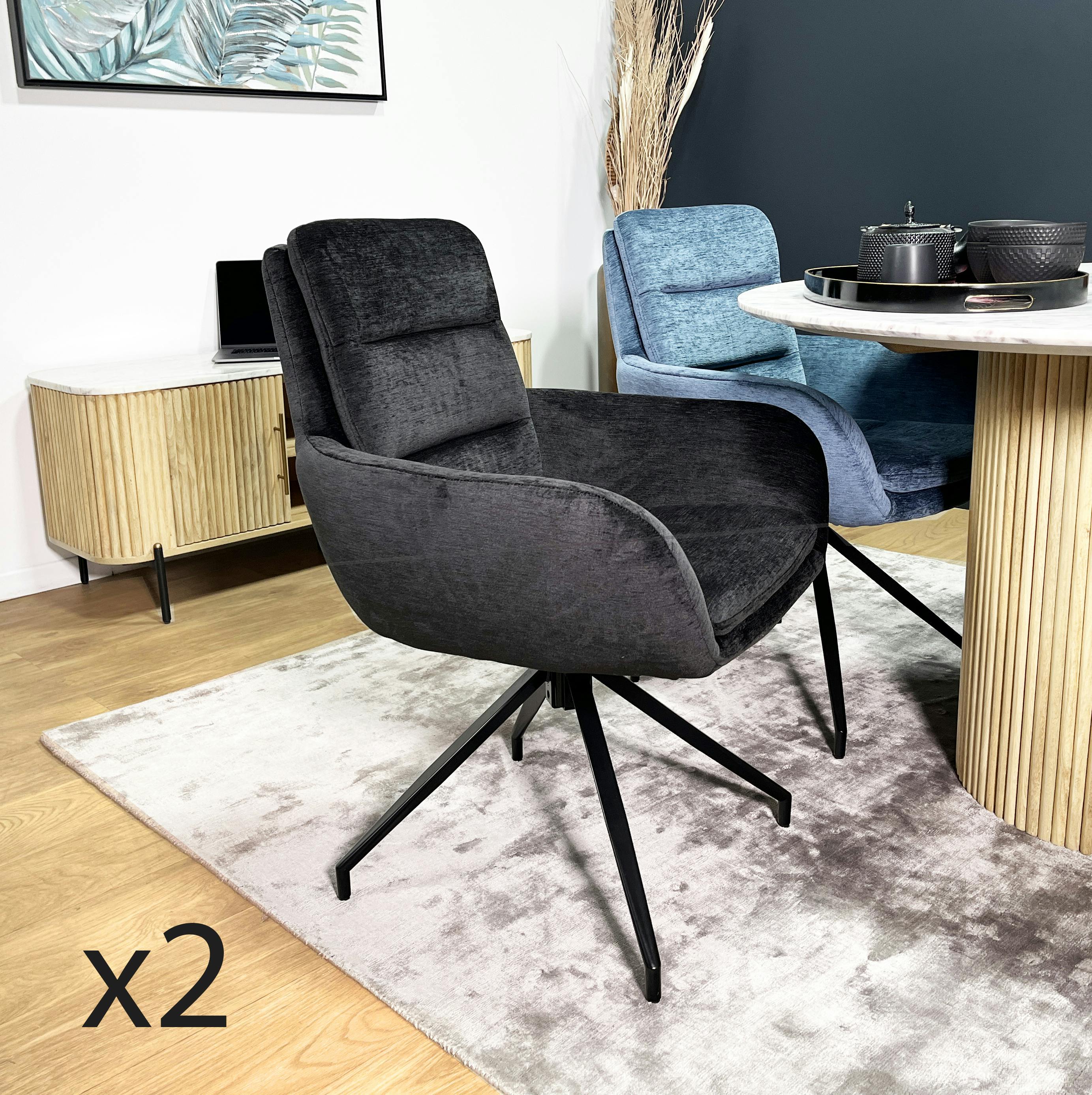 Fauteuil de table pivotant en velours noir (lot de 2) PALERME