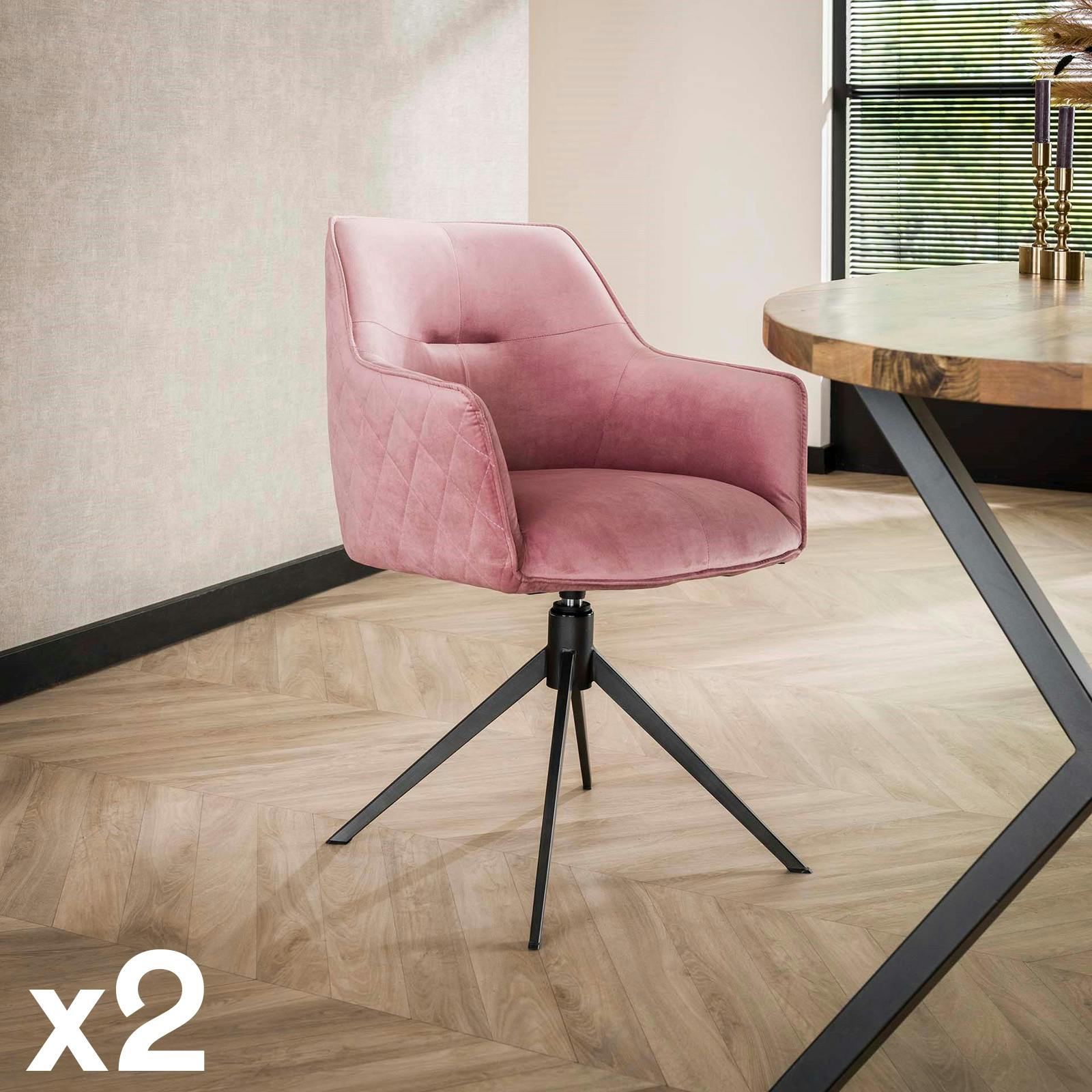 Fauteuil de table pivotant en velours rose motif damier (lot de 2) MELBOURNE