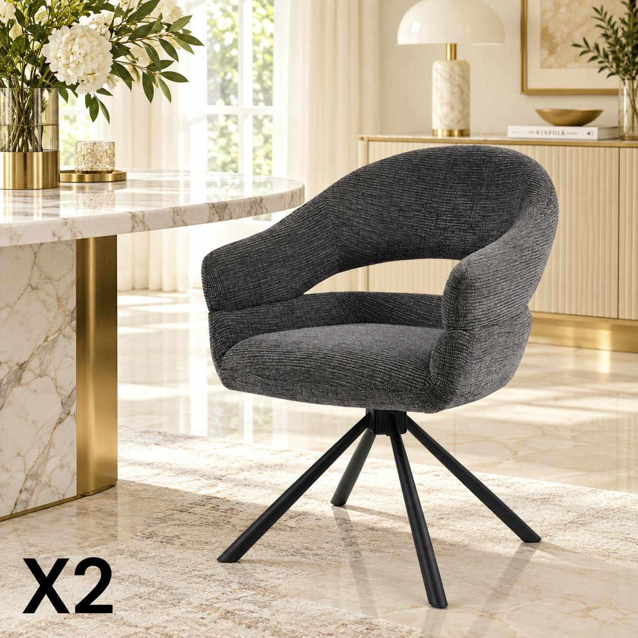 Fauteuil de table pivotant gris  à dos ouvert (lot de 2) IENA