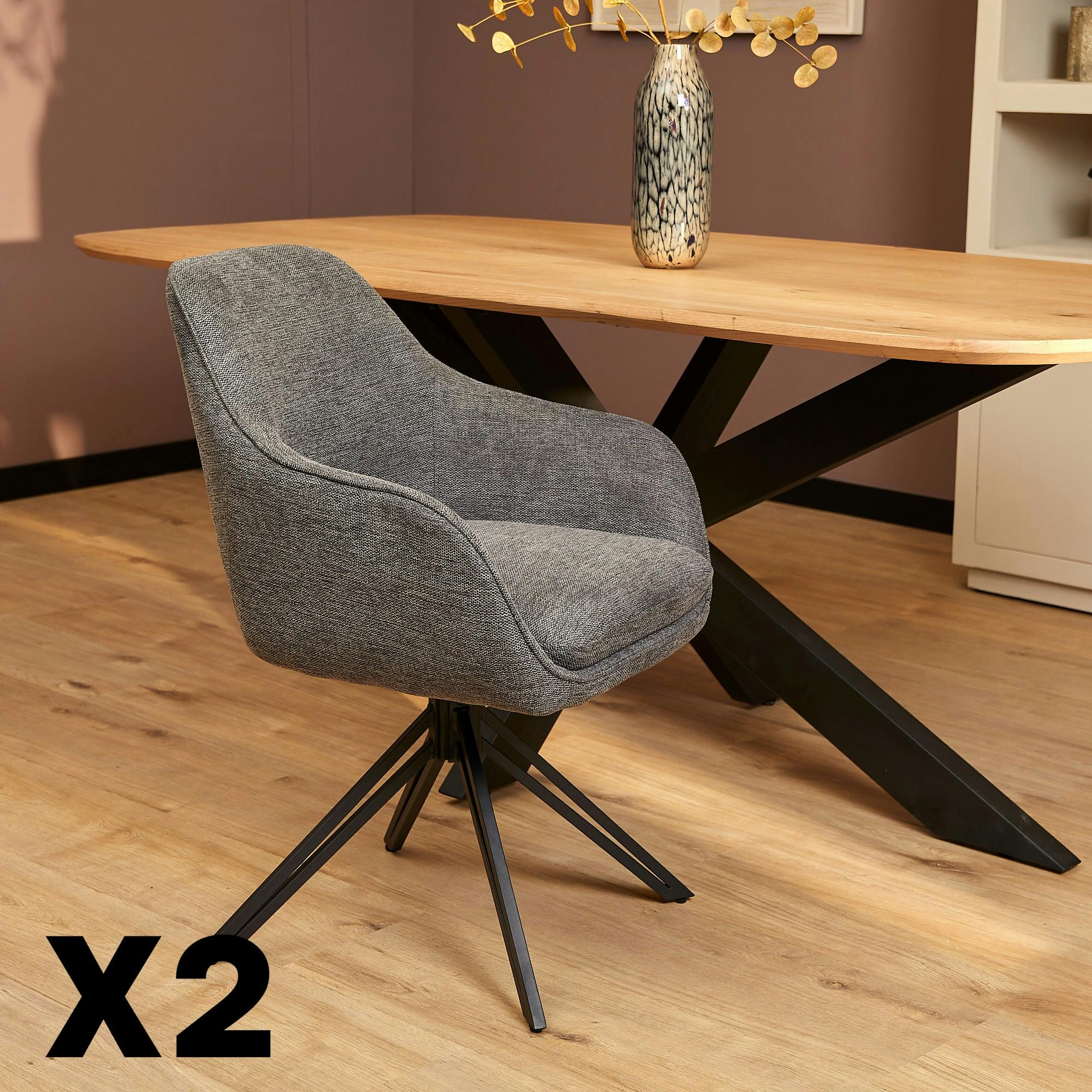 Fauteuil de table pivotant gris foncé à poignée (lot de 2) CORTINA