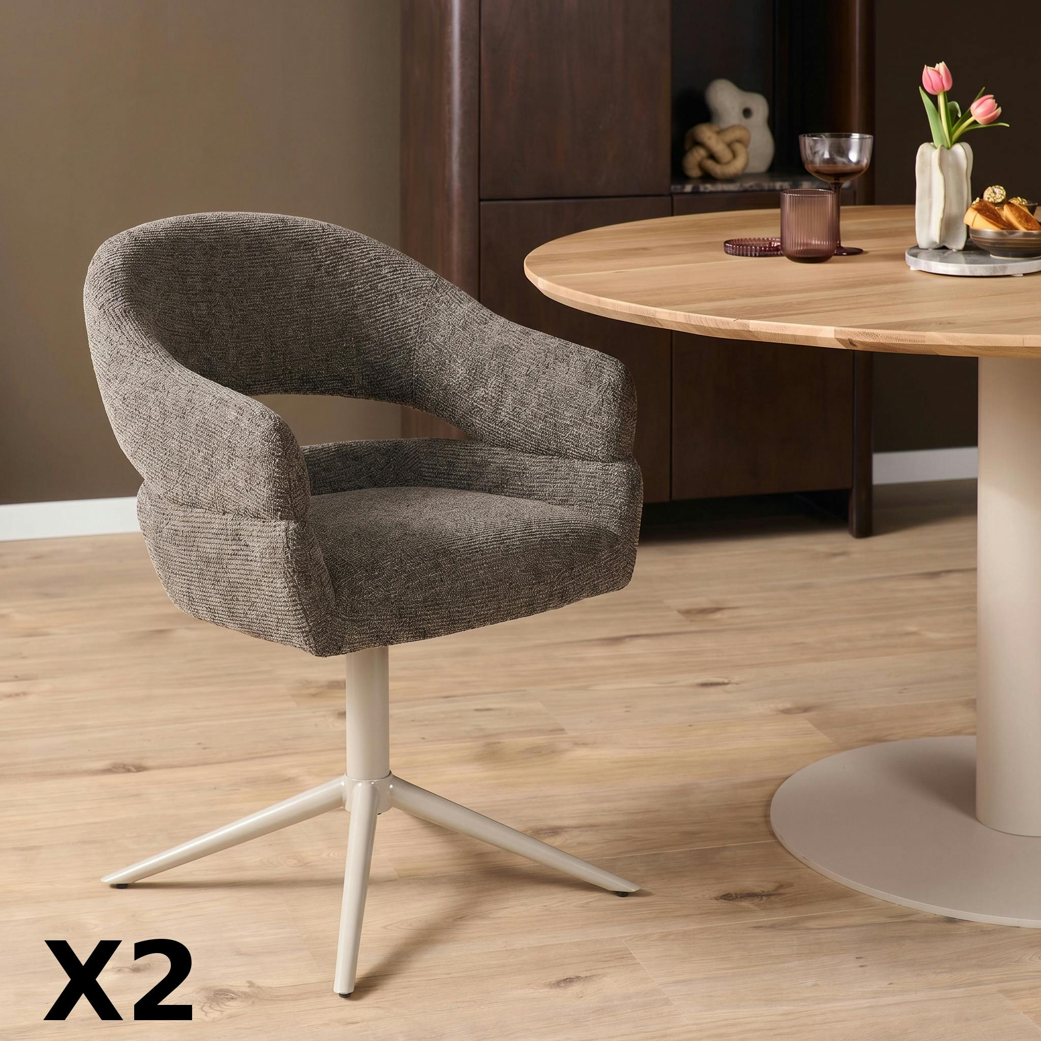 Fauteuil de table pivotant marron pied beige (x2) CORTINA