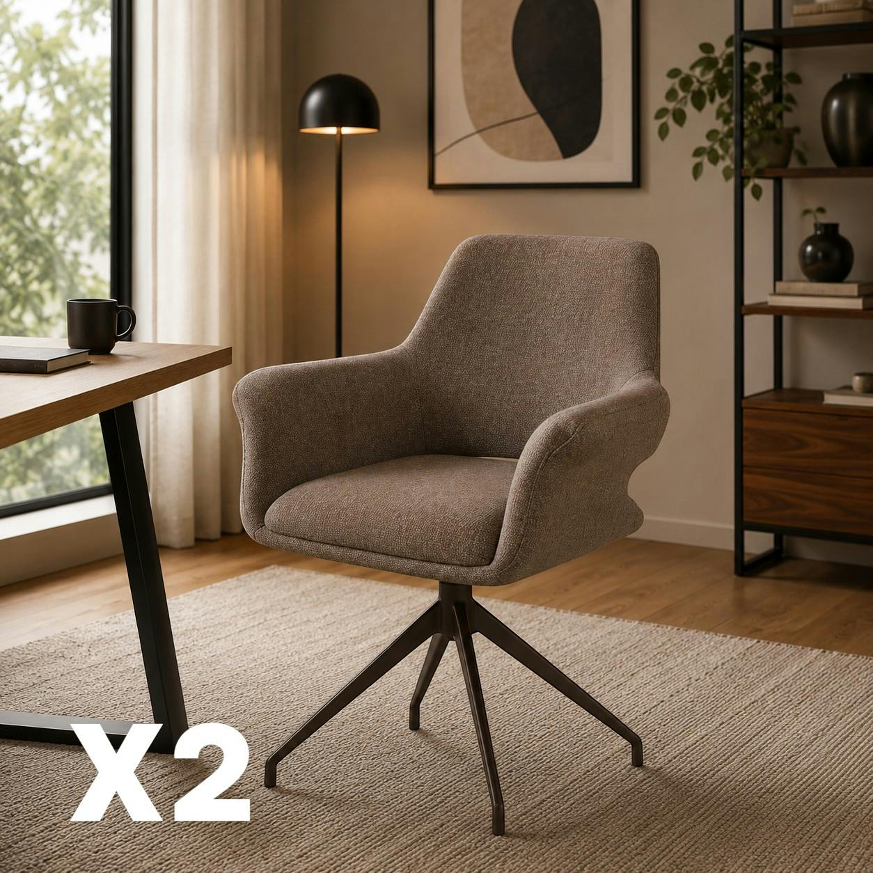 Fauteuil de table pivotant marron pieds bronze (x2) AUREN