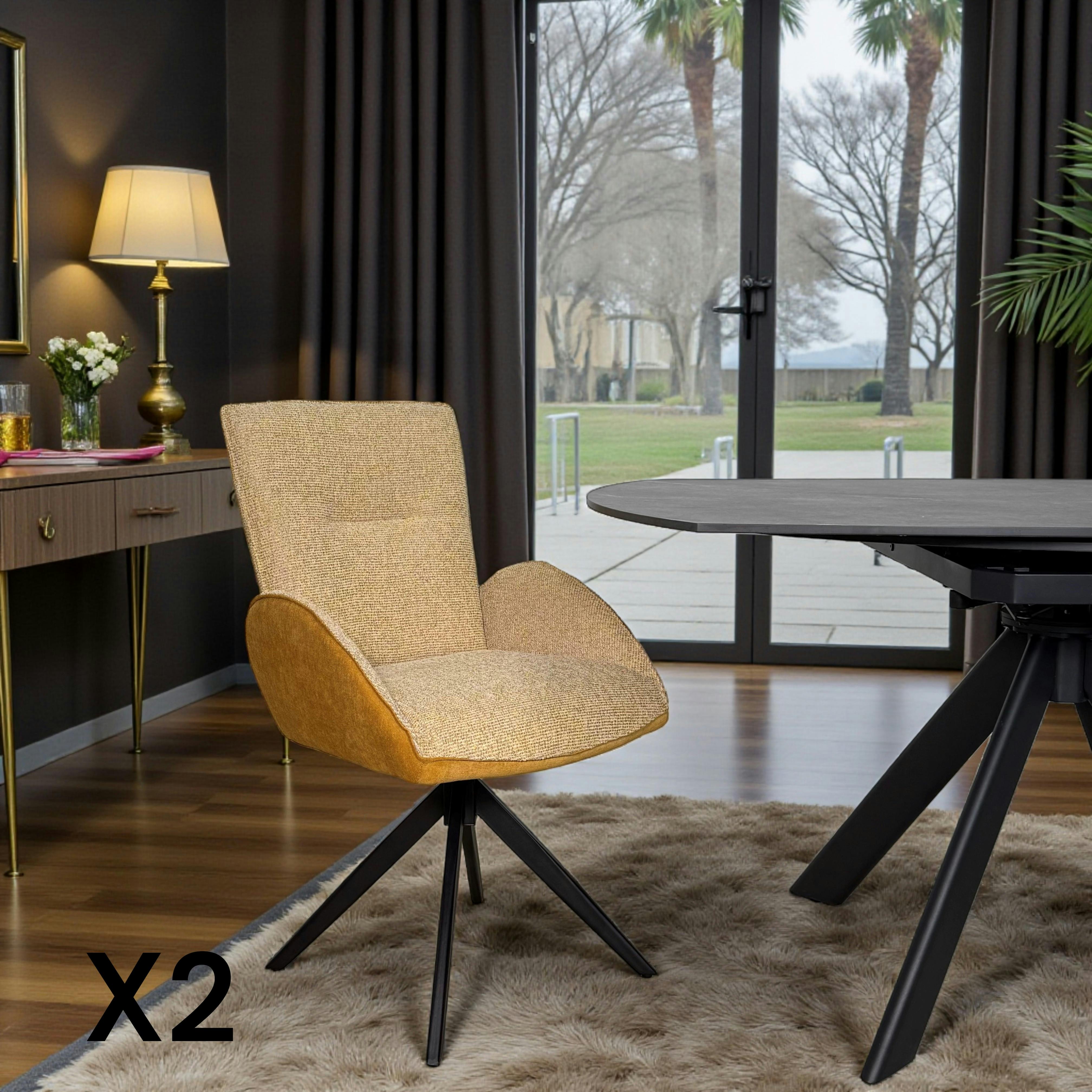Fauteuil de table pivotant moutarde, bi-matière (lot de 2) AGADE