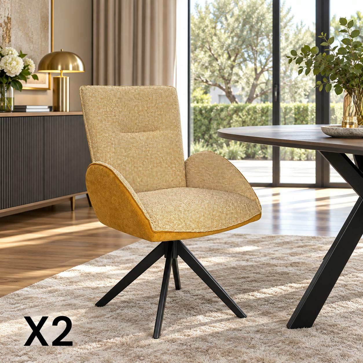 Fauteuil de table pivotant moutarde, bi-matière (lot de 2) AGADE