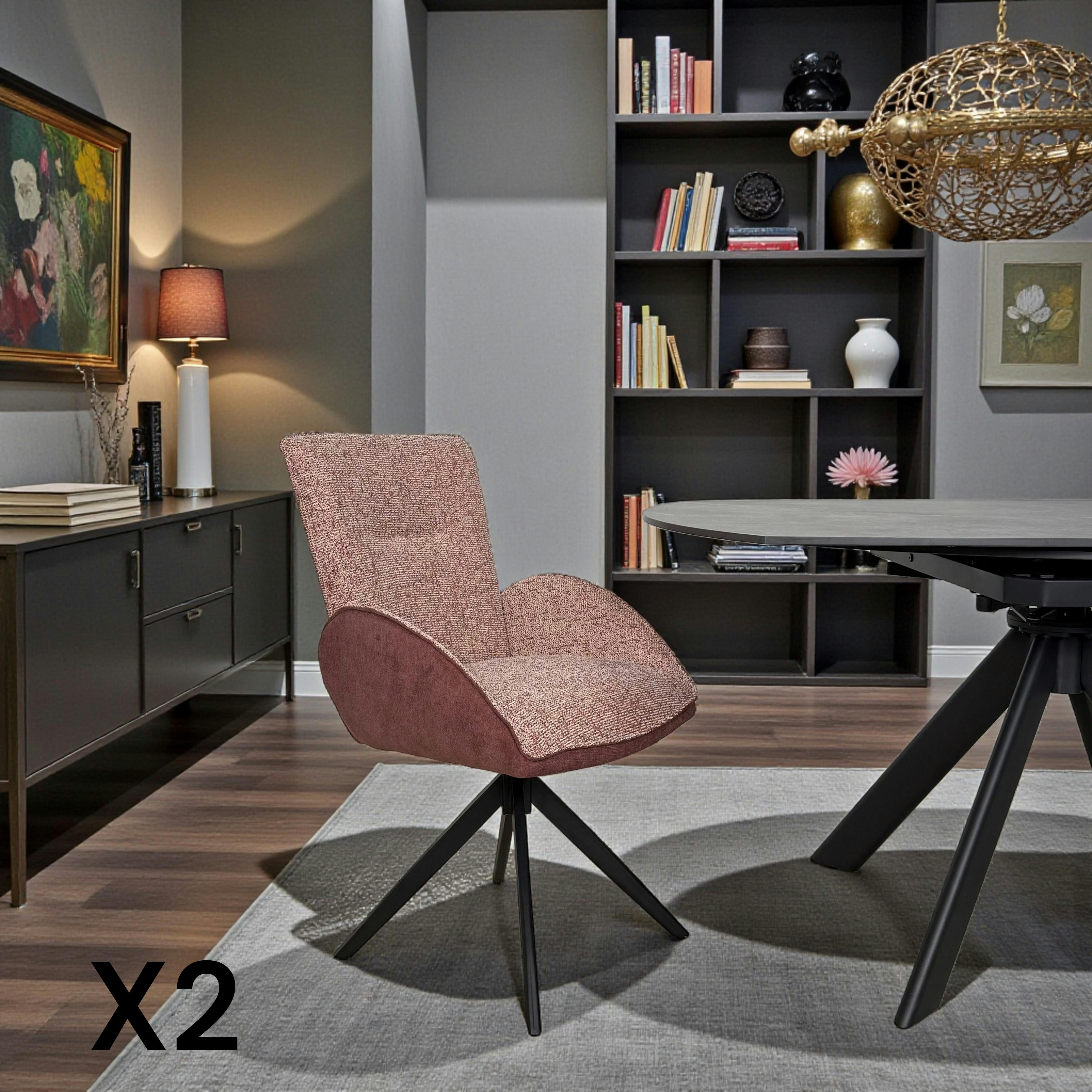 Fauteuil de table pivotant prune, bi-matière (lot de 2) AGADE