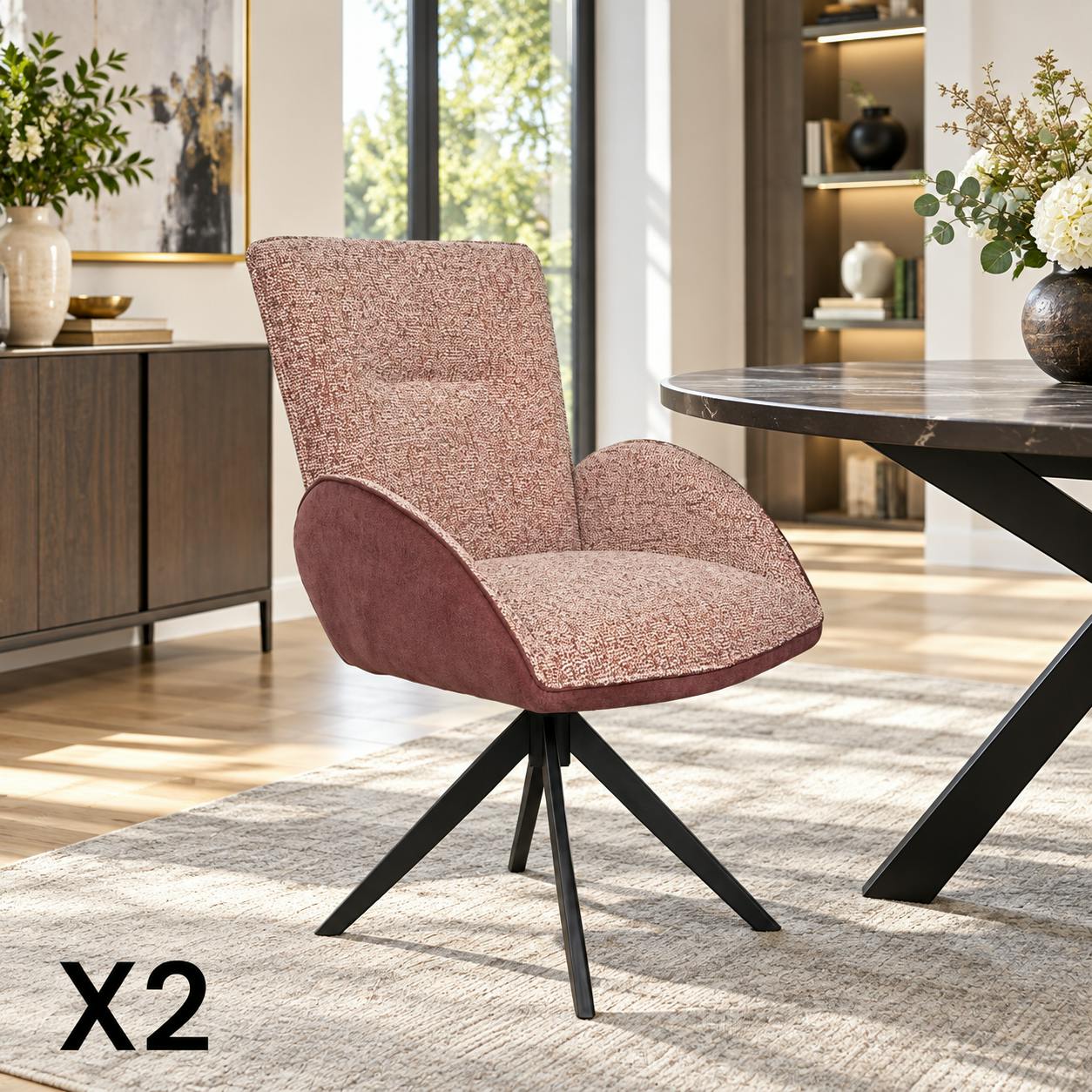 Fauteuil de table pivotant prune, bi-matière (lot de 2) AGADE