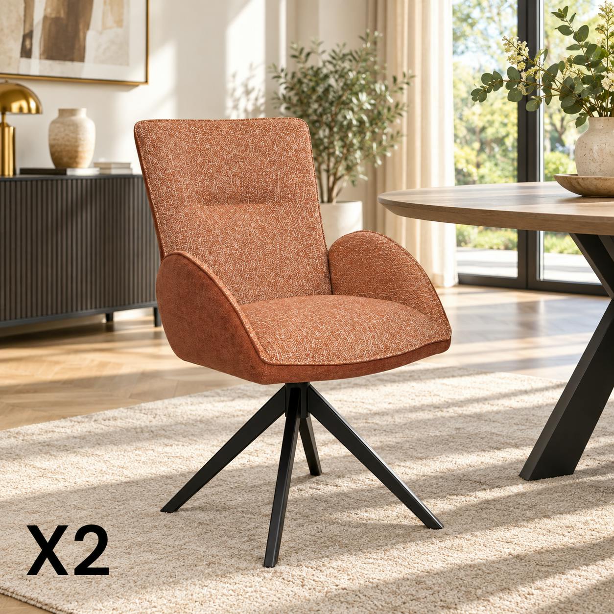Fauteuil de table pivotant rouille, bi-matière (lot de 2) AGADE