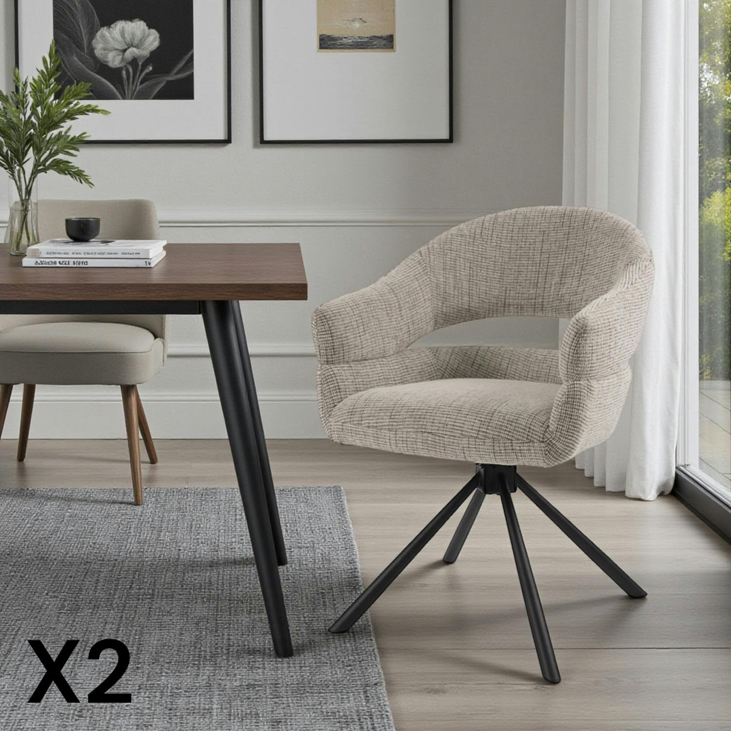 Fauteuil de table pivotant taupe à dos ouvert (lot de 2) IENA
