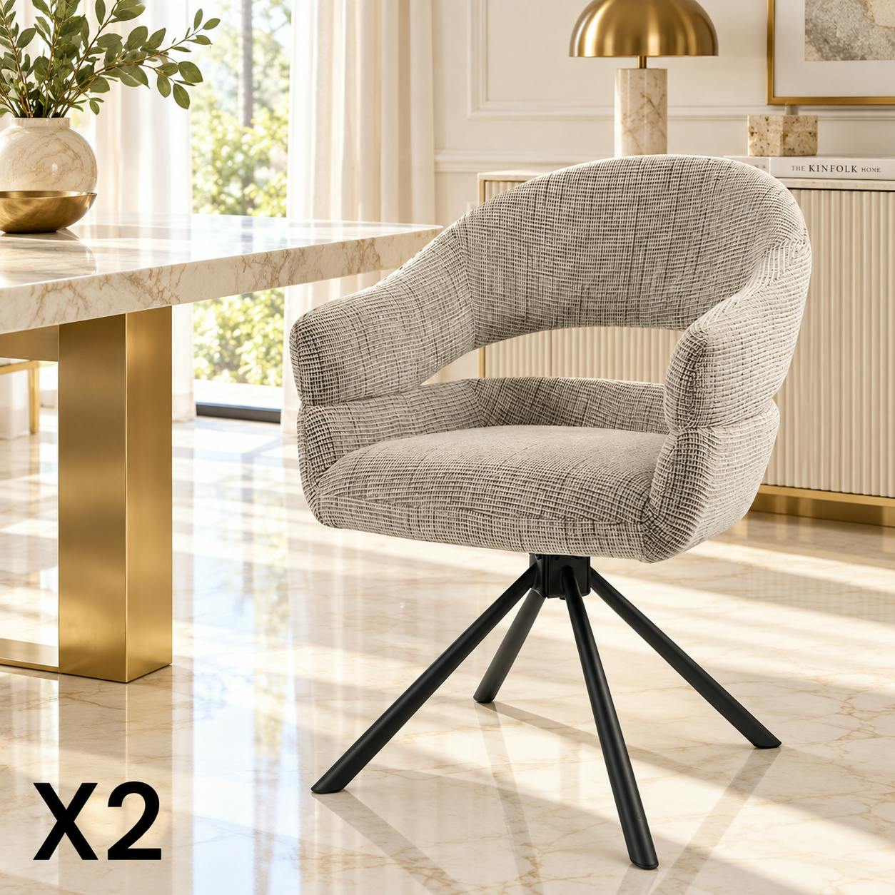 Fauteuil de table pivotant taupe à dos ouvert (lot de 2) IENA