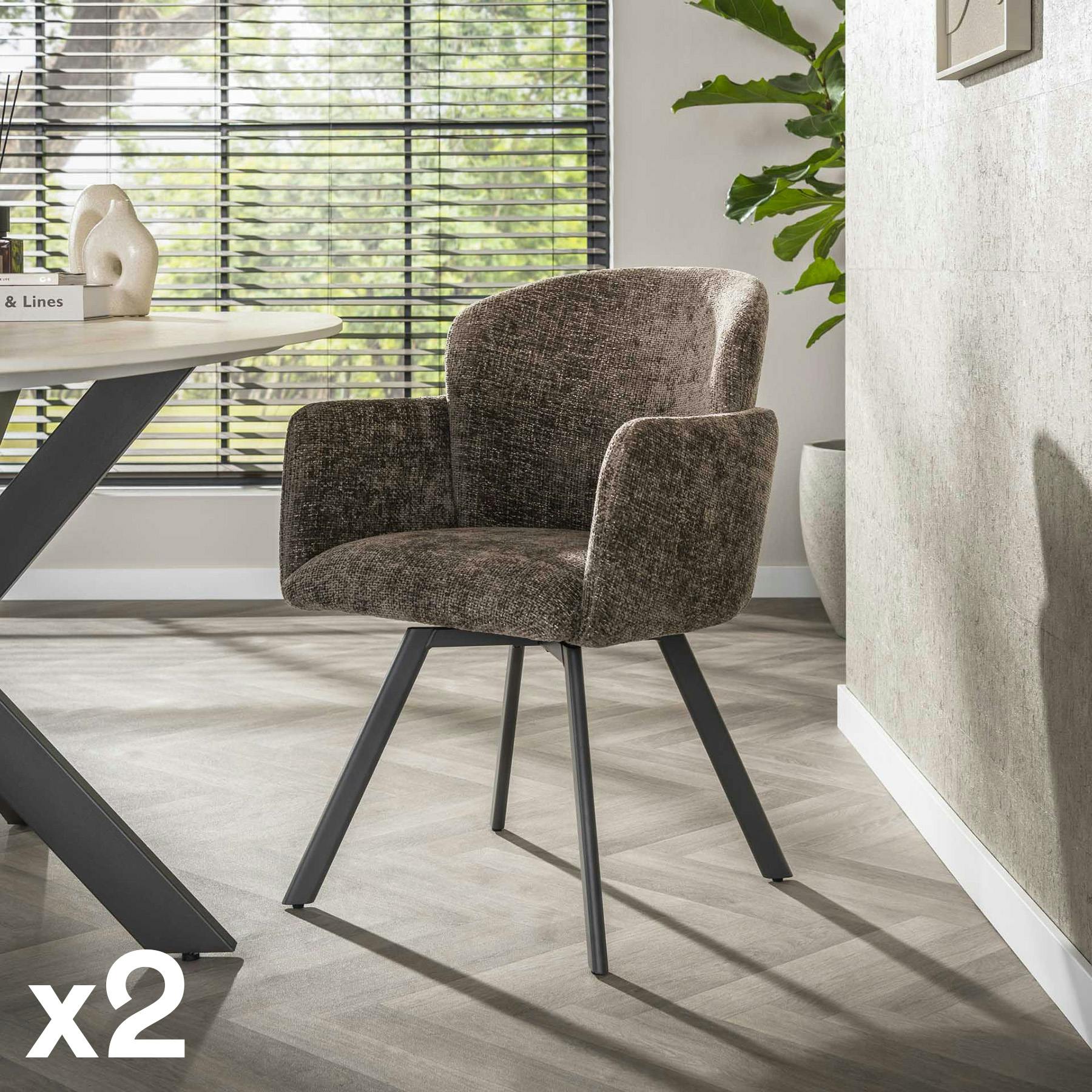 Fauteuil de table pivotant taupe texturé (lot de 2) CREEK