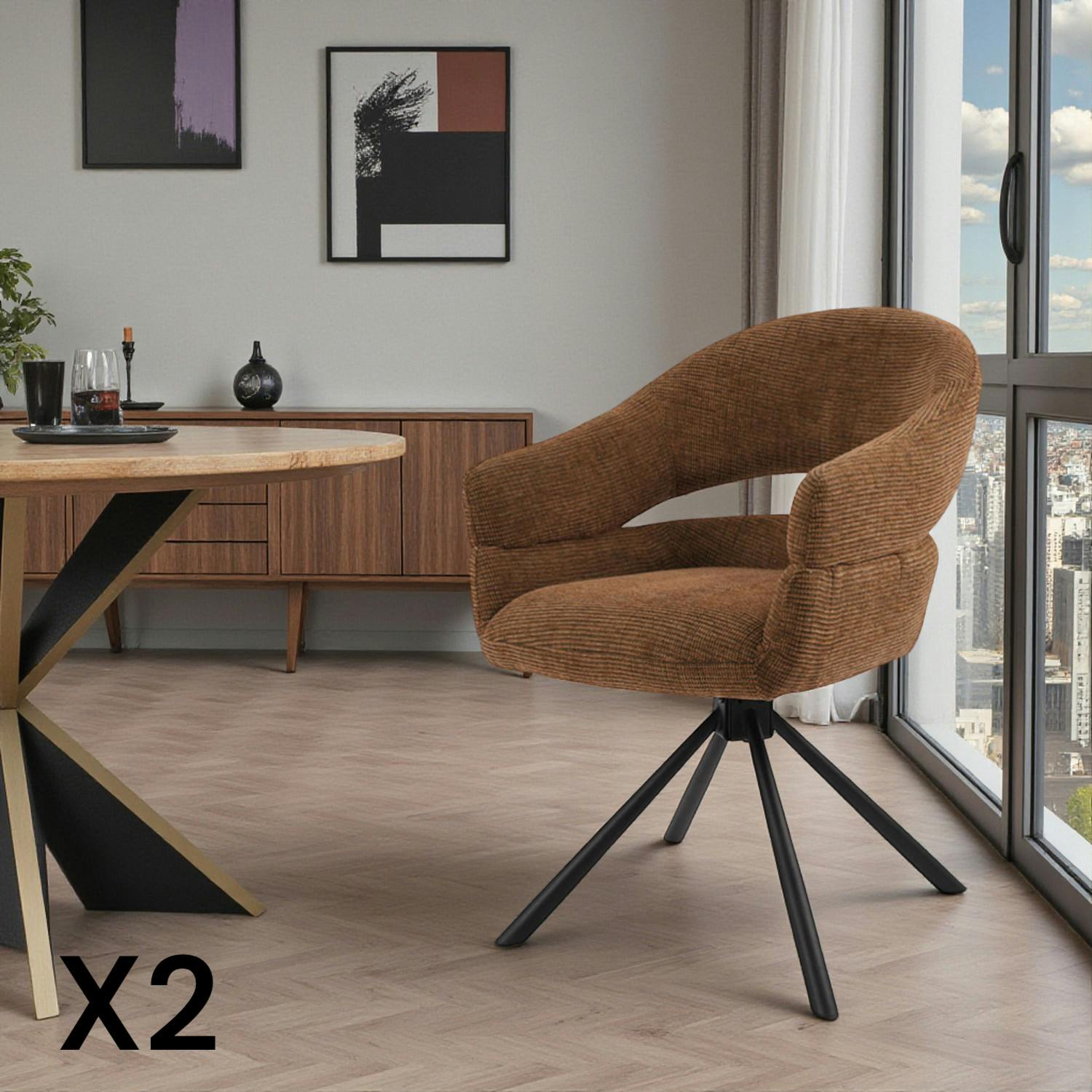 Fauteuil de table pivotant terracotta à dos ouvert (lot de 2) IENA